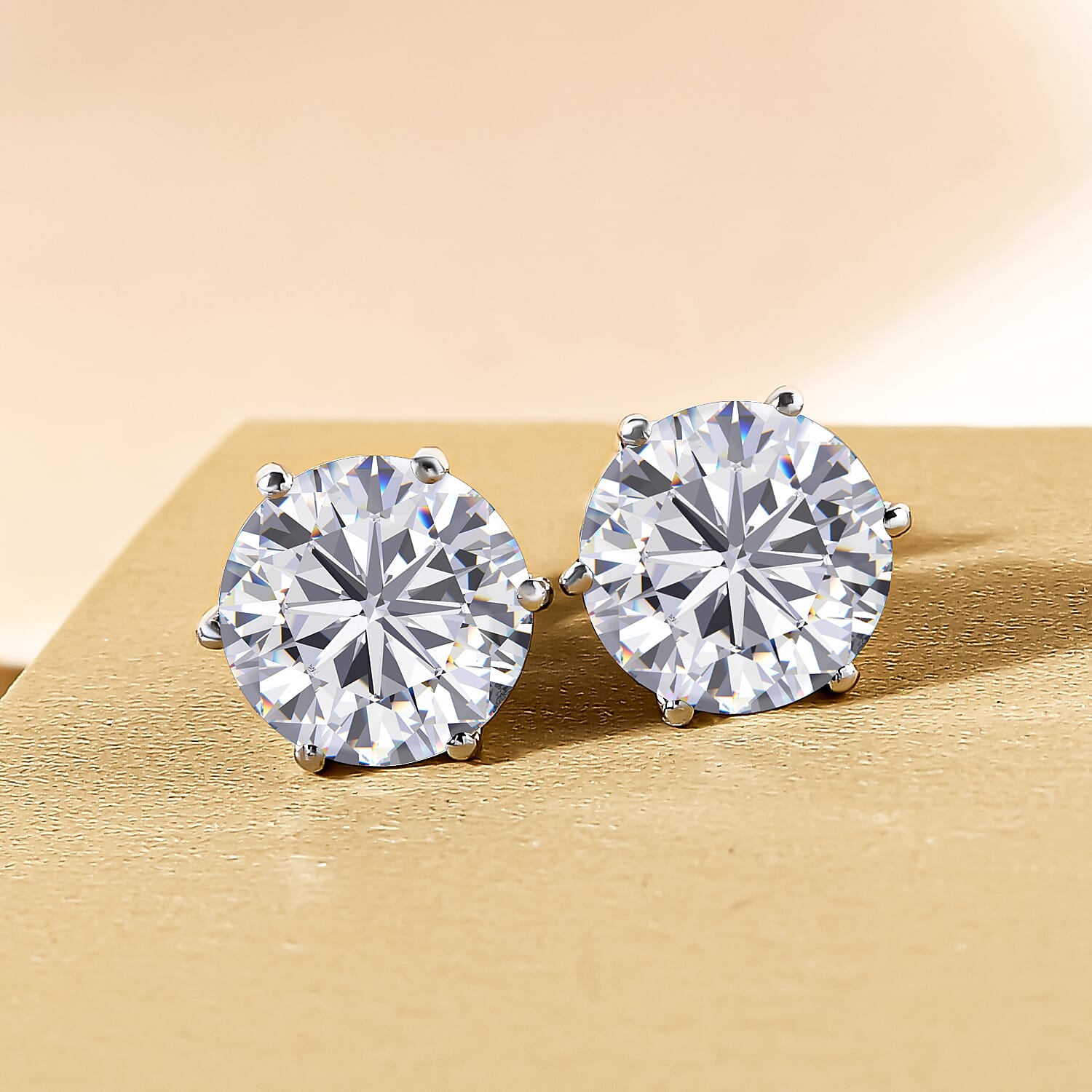Moissanite Stud Earrings (With Push Back) in Platinum Overlay Sterling Silver 5.71 Ct.