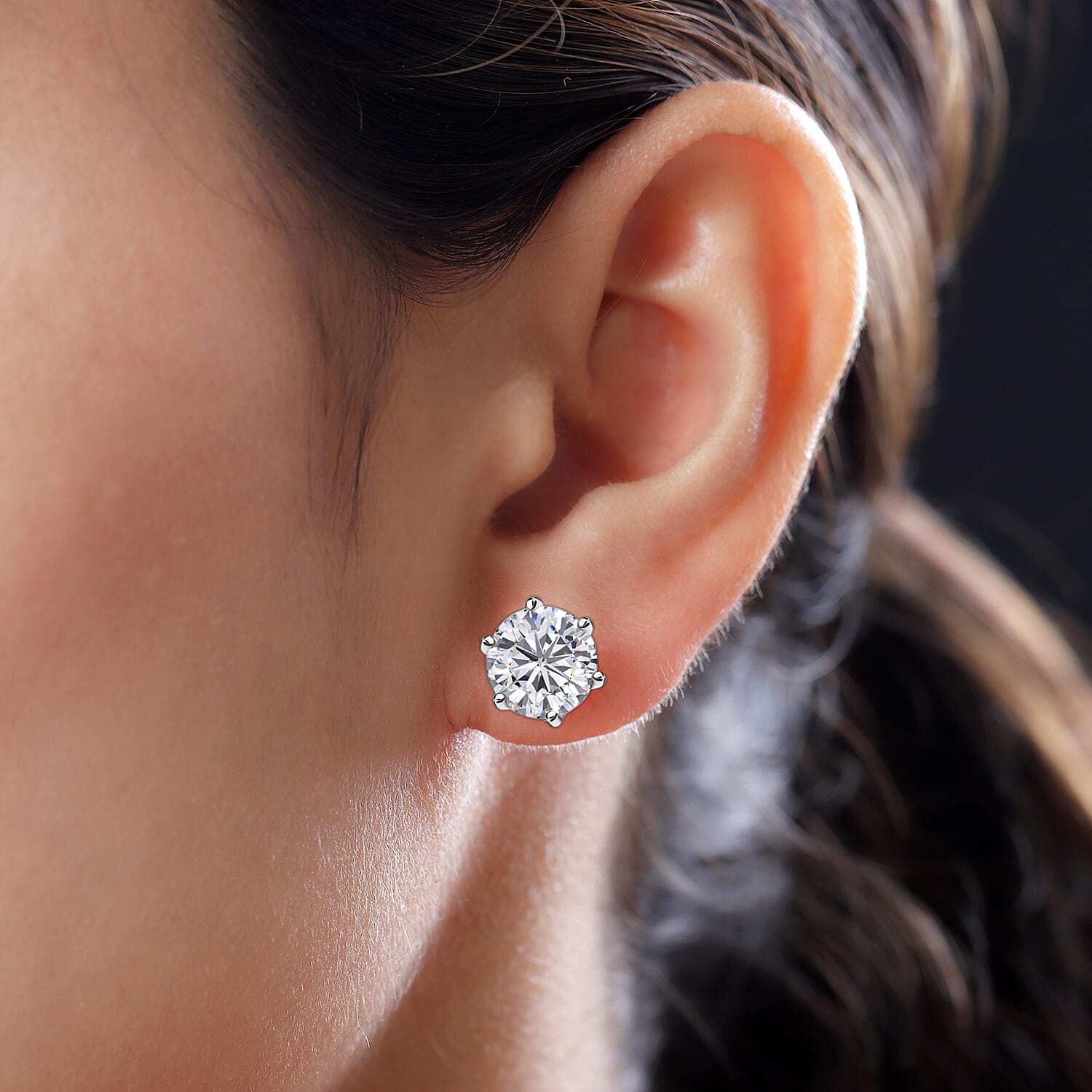 Moissanite Stud Earrings (With Push Back) in Platinum Overlay Sterling Silver 5.71 Ct.