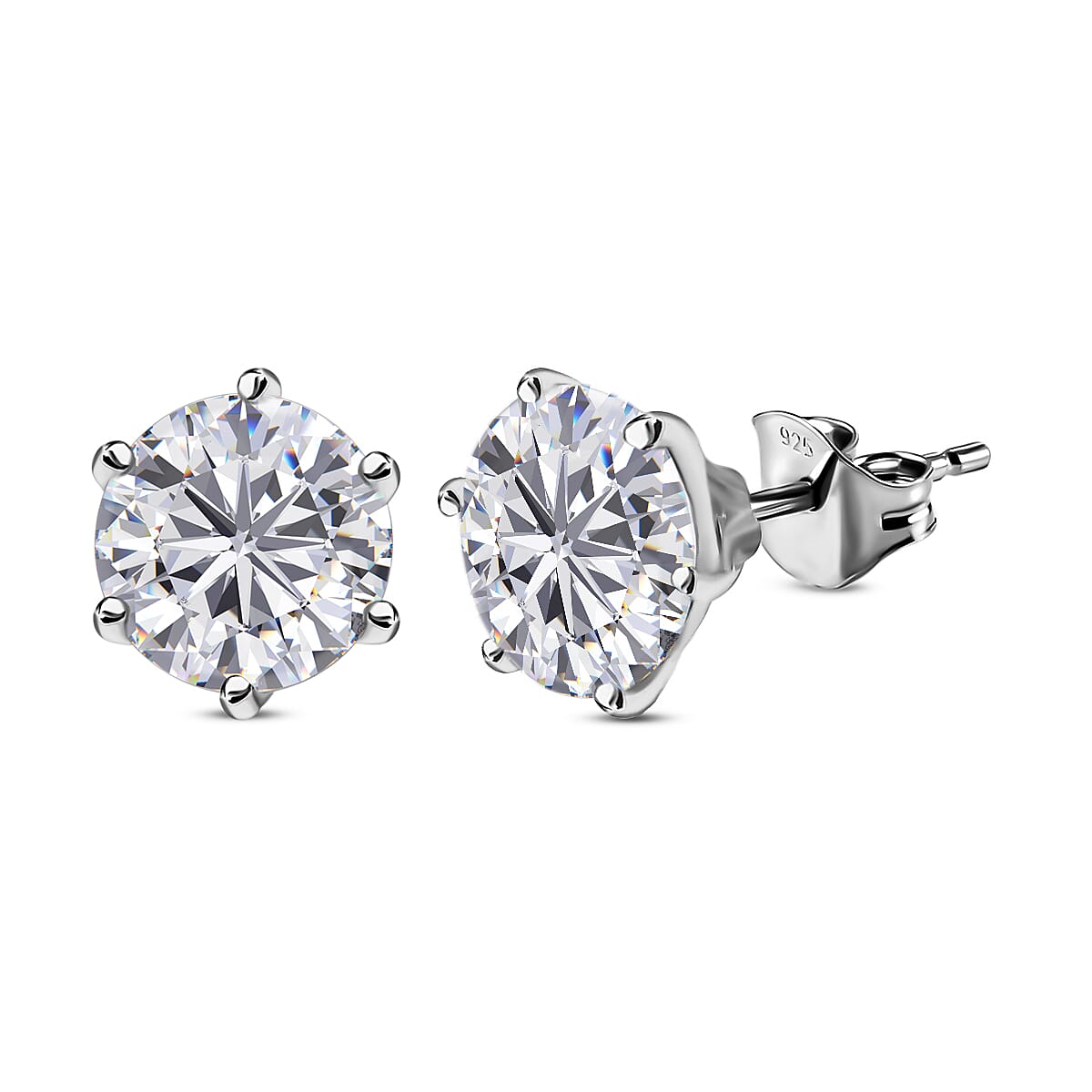 Moissanite Stud Earrings (With Push Back) in Platinum Overlay Sterling Silver 5.71 Ct.