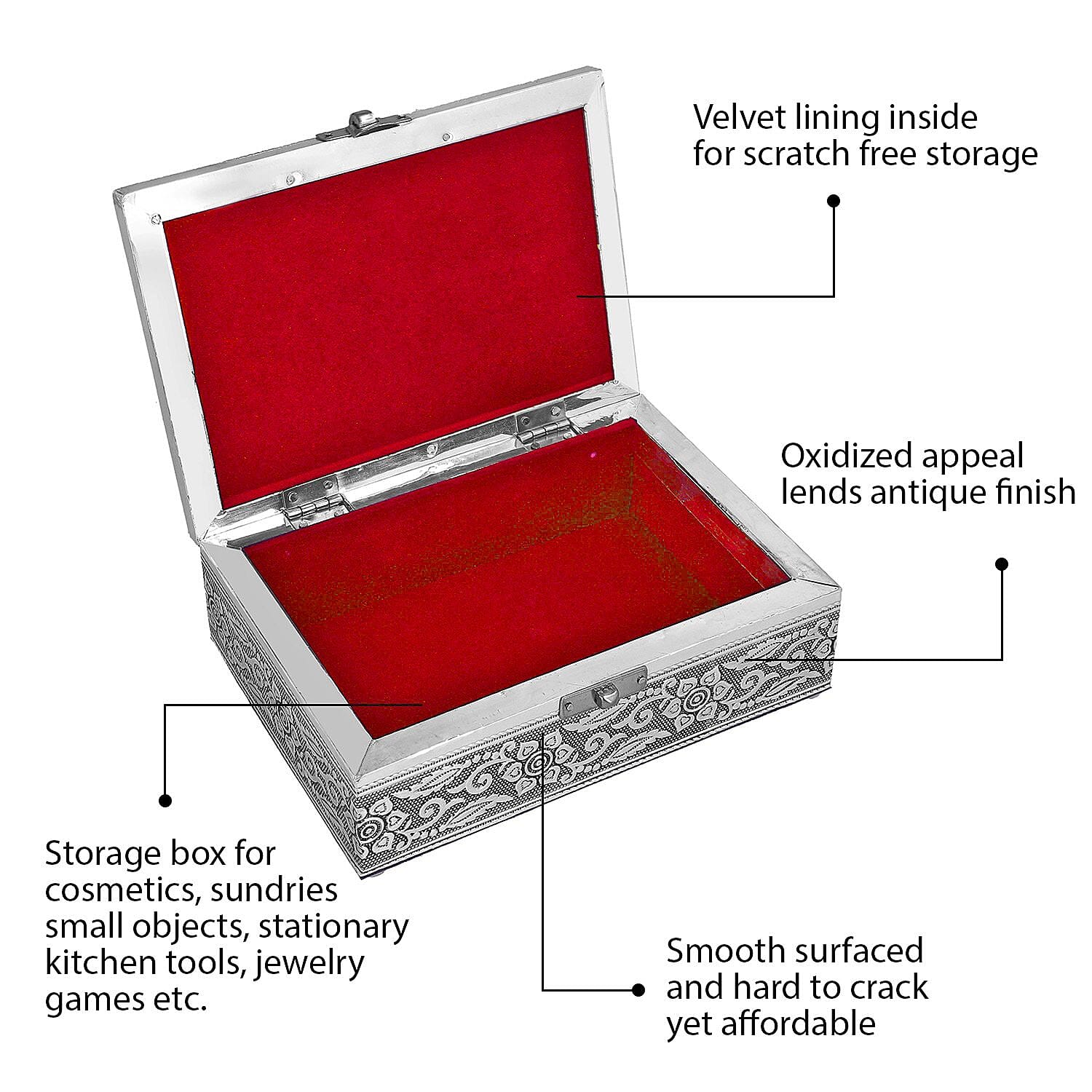 Set of 2 - Peacock Embossed Aluminium Storage Box (Size 20x13x7 Cm & 16x10x5 Cm)