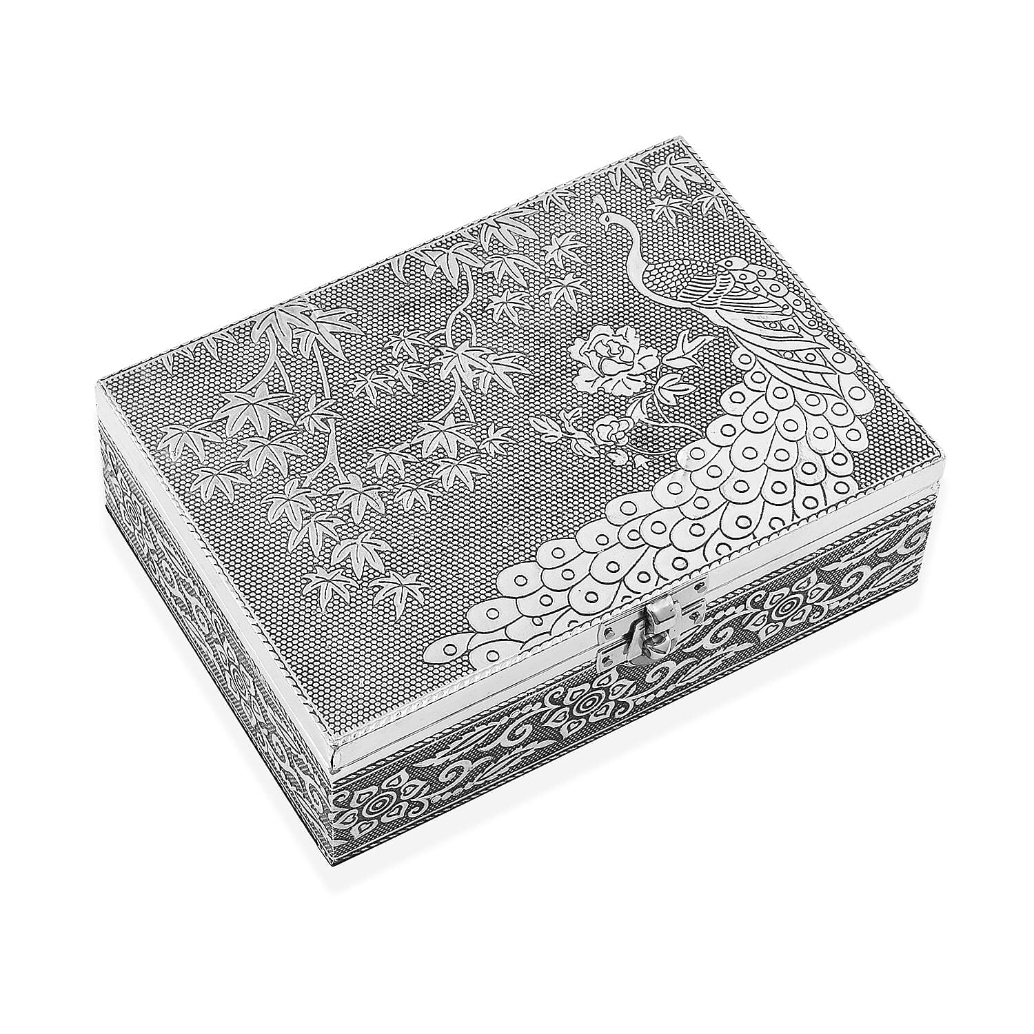 Set of 2 - Peacock Embossed Aluminium Storage Box (Size 20x13x7 Cm & 16x10x5 Cm)