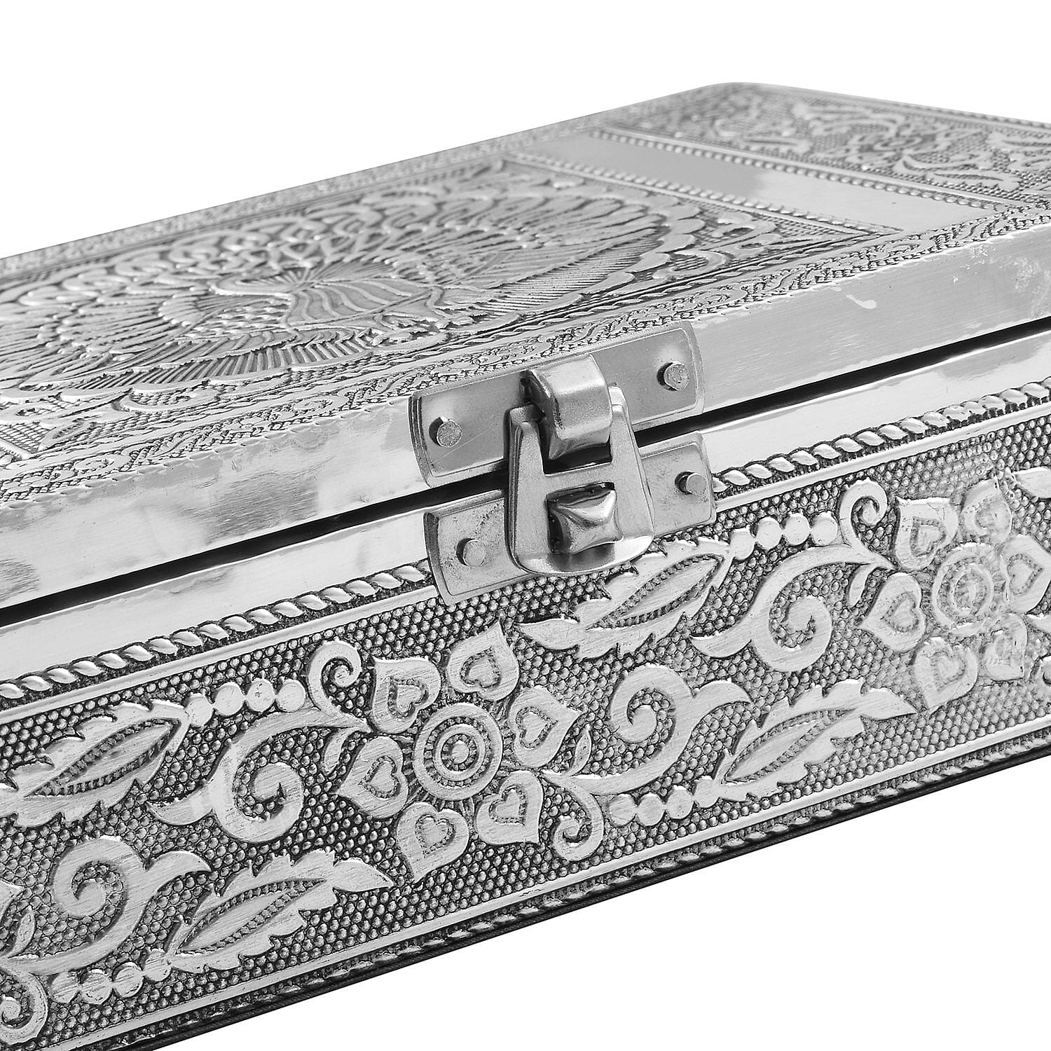 Set of 2 - Peacock Embossed Aluminium Storage Box (Size 20x13x7 Cm & 16x10x5 Cm)