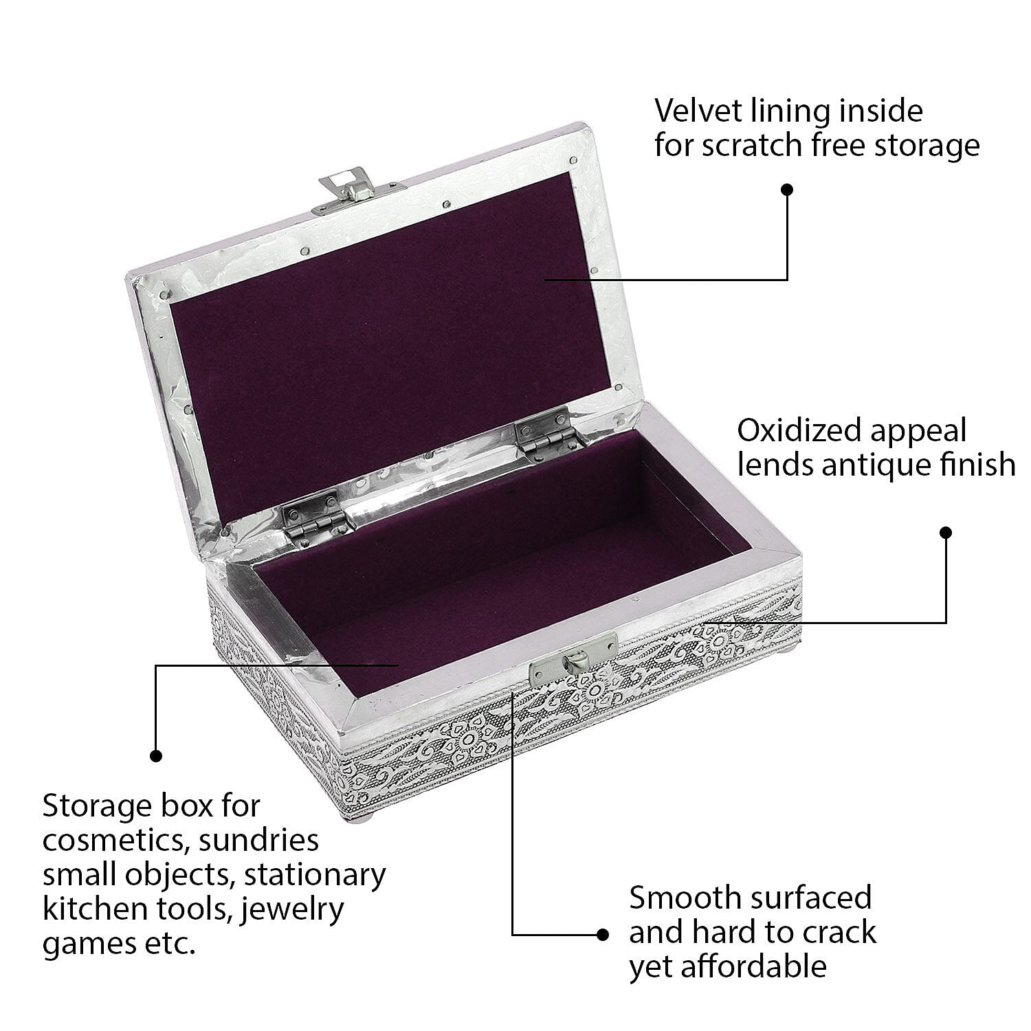 Set of 2 - Elephant Embossed Aluminium Storage Box (Size 20x13x7 Cm & 16x10x5 Cm)