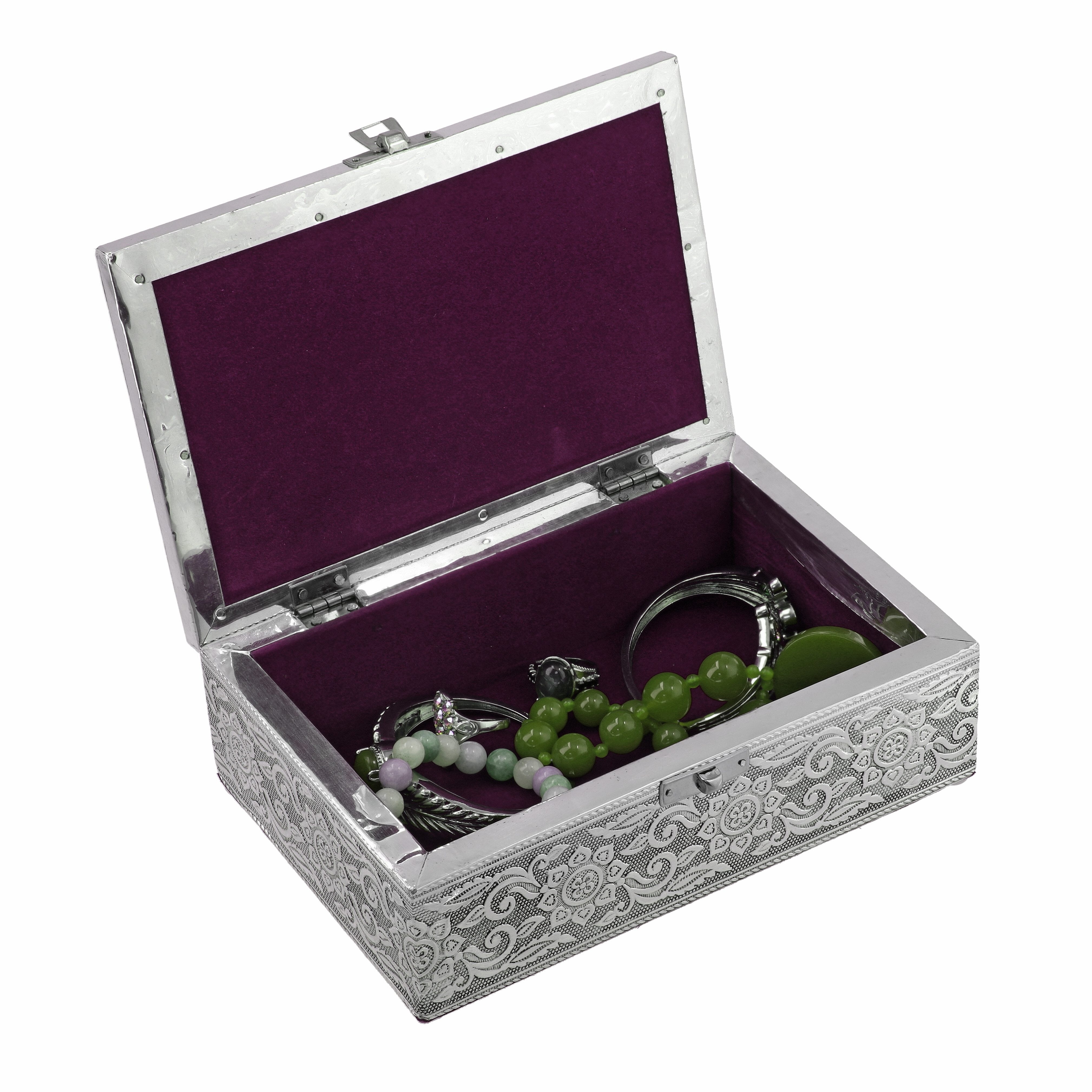 Set of 2 - Elephant Embossed Aluminium Storage Box (Size 20x13x7 Cm & 16x10x5 Cm)