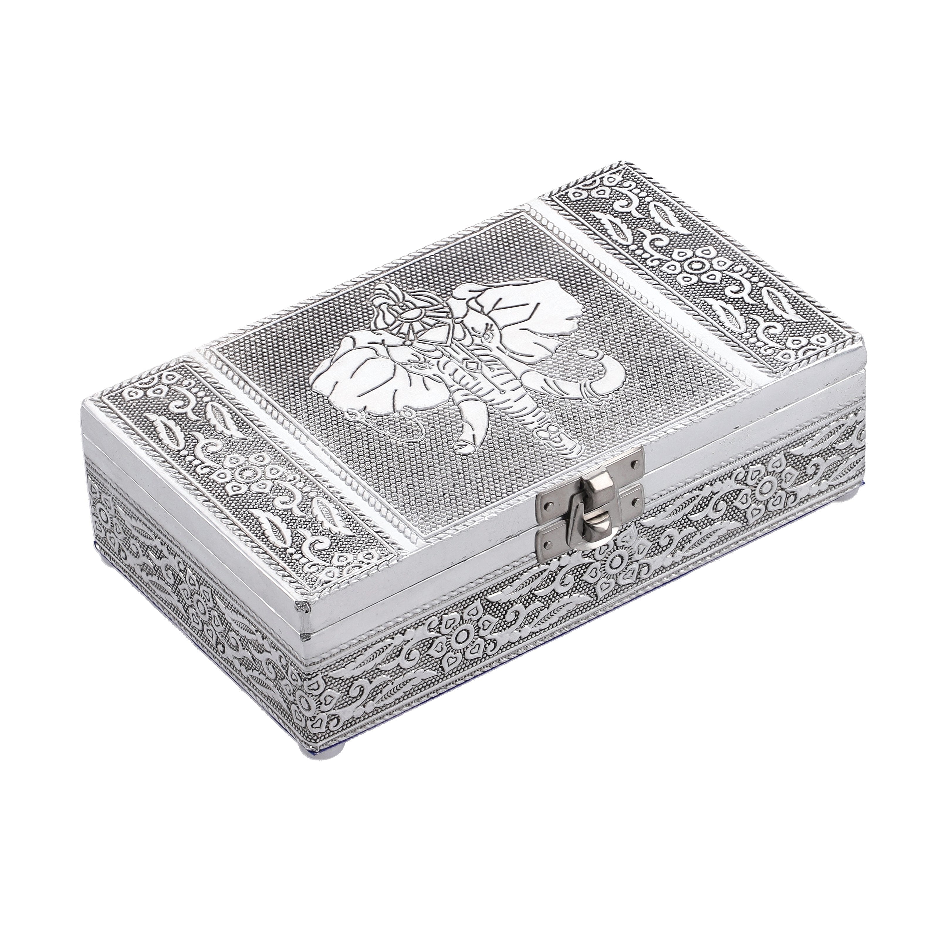 Set of 2 - Elephant Embossed Aluminium Storage Box (Size 20x13x7 Cm & 16x10x5 Cm)