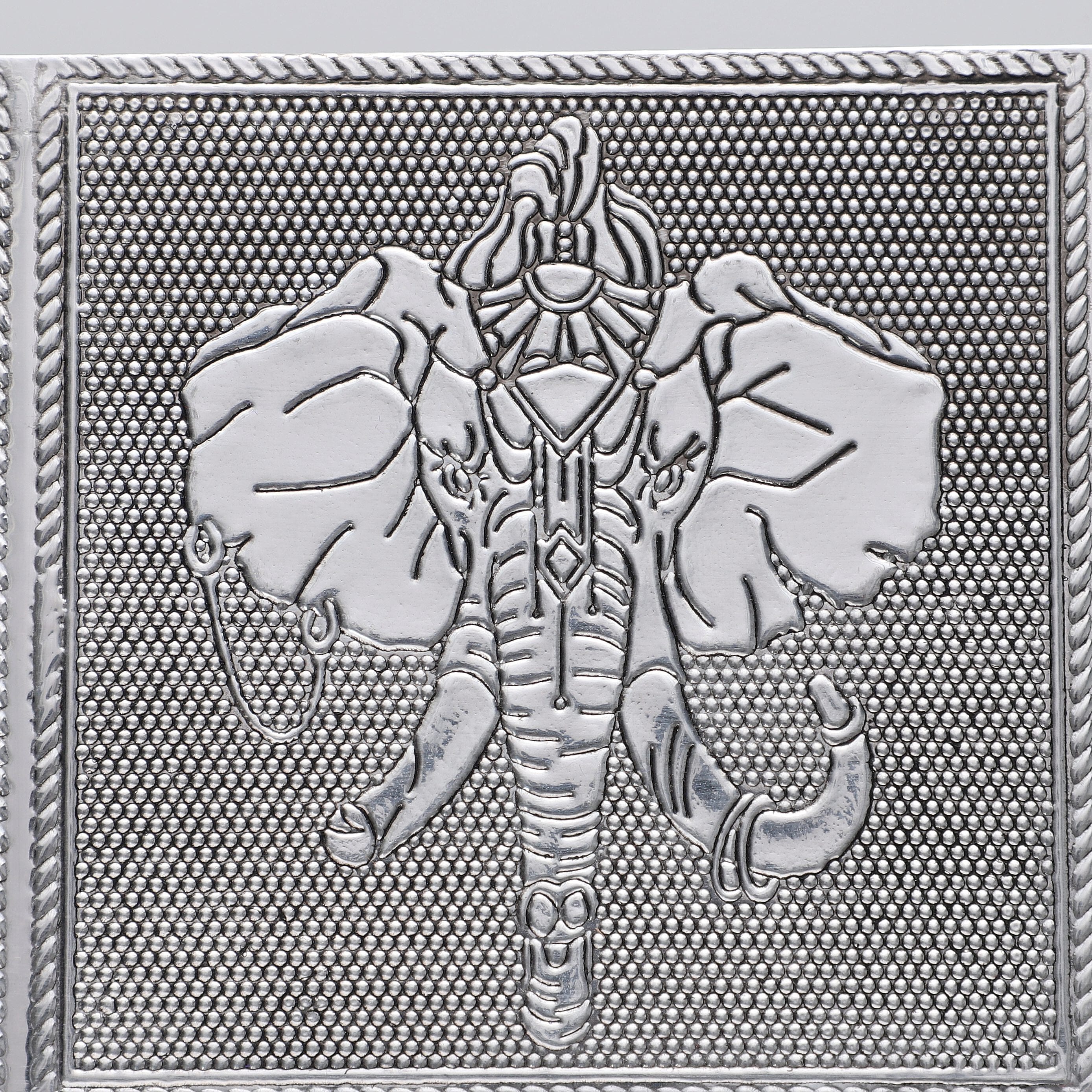 Set of 2 - Elephant Embossed Aluminium Storage Box (Size 20x13x7 Cm & 16x10x5 Cm)