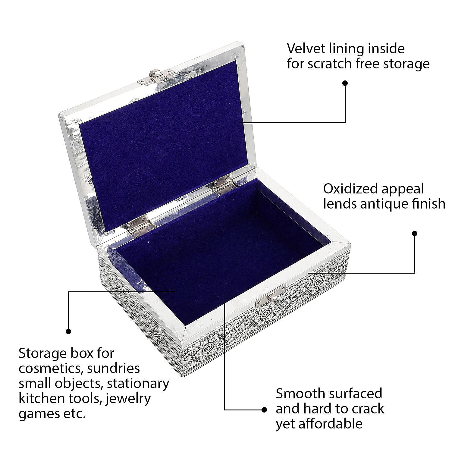 Set of 2 - Buddha Embossed Aluminium Storage Box (Size 20x13x7 Cm & 16x10x5 Cm)