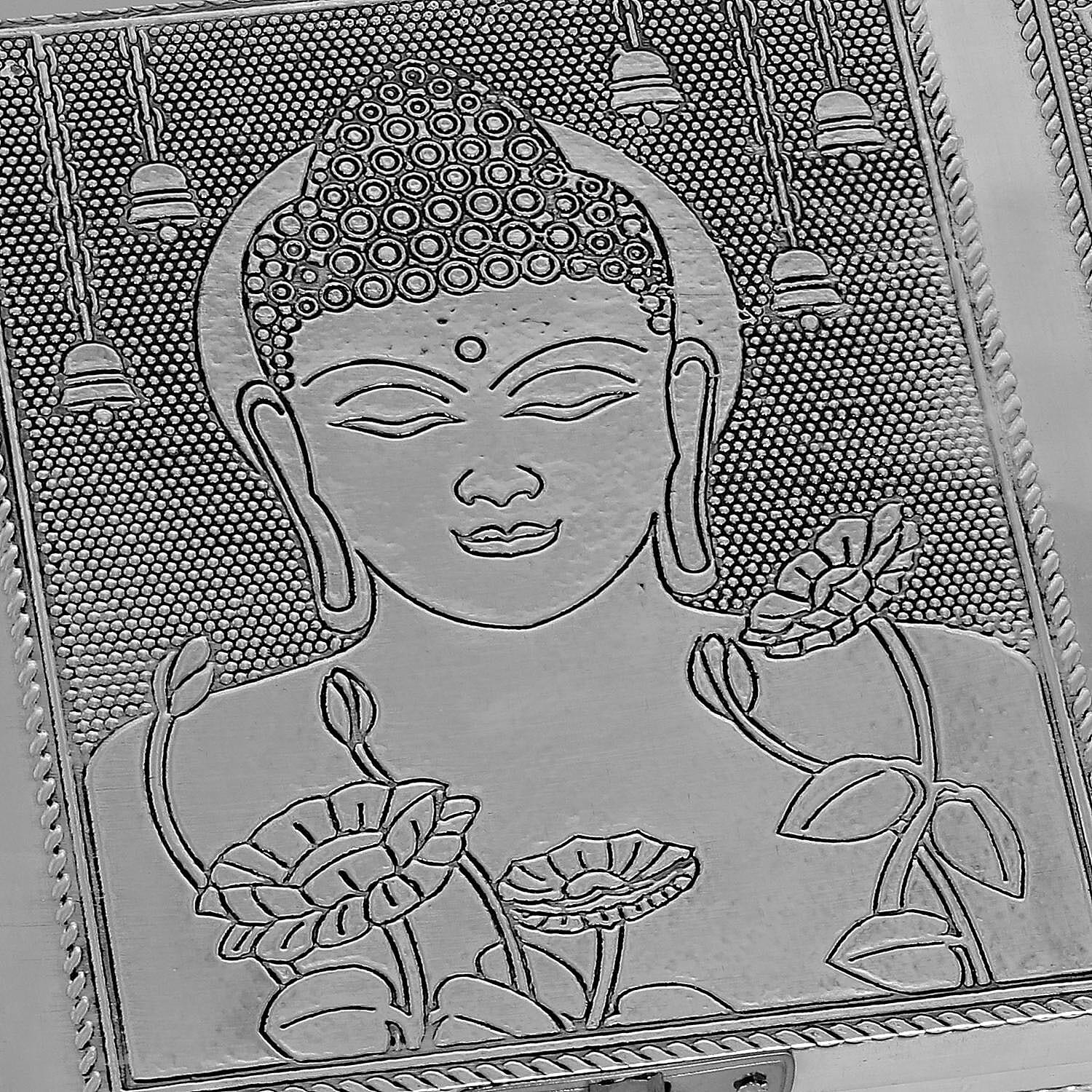 Set of 2 - Buddha Embossed Aluminium Storage Box (Size 20x13x7 Cm & 16x10x5 Cm)
