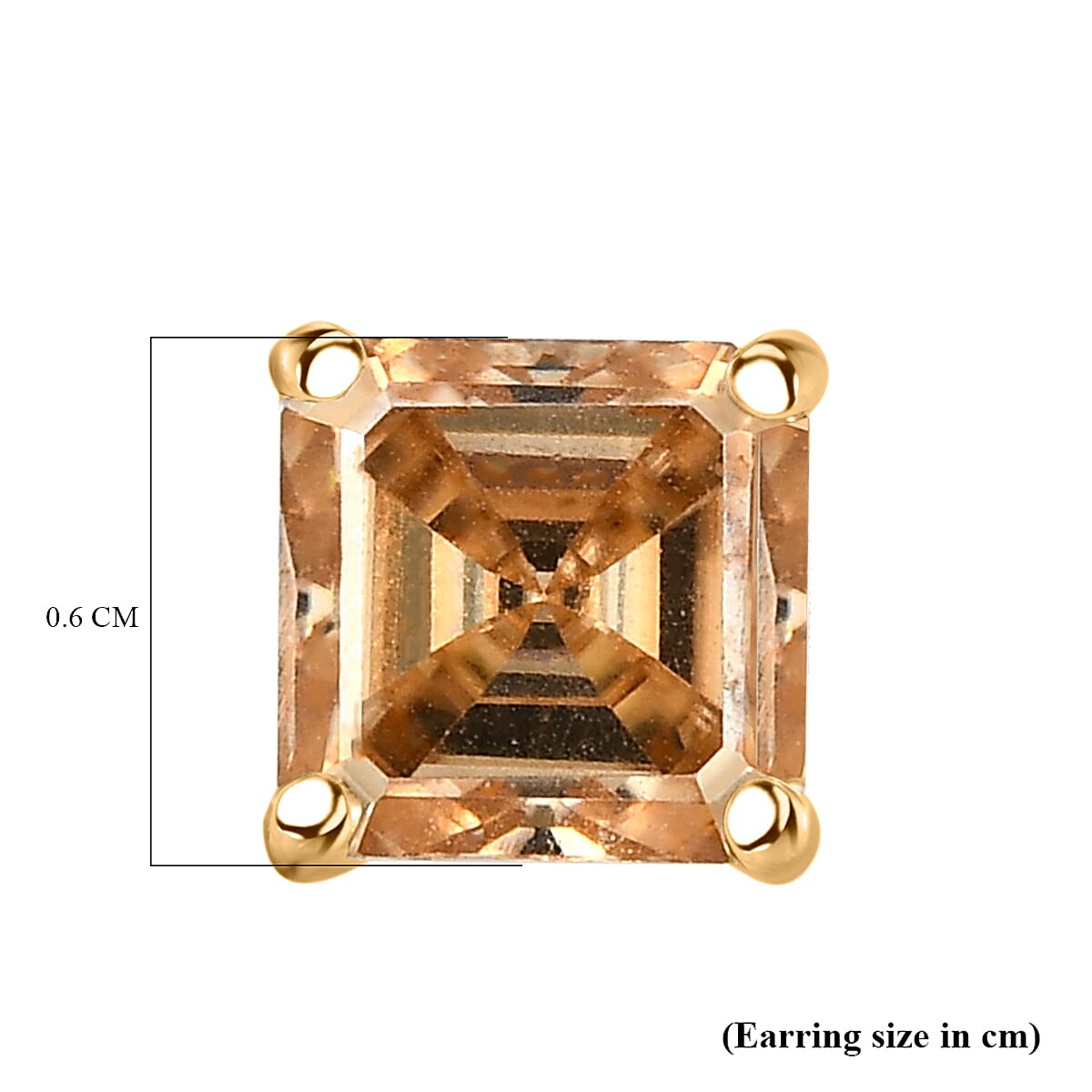 9K Yellow Gold Champagne Moissanite (Asscher Cut) Stud Earrings 2.50 Ct.