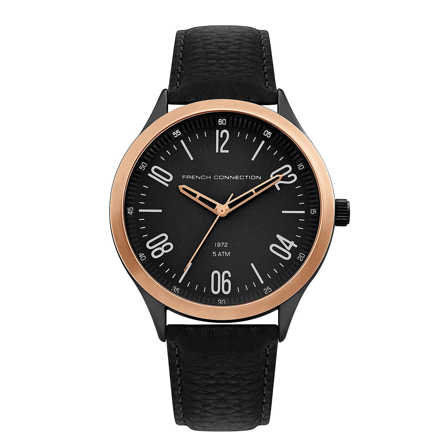 French Connection Quartz Black Dial Watch with Black Leather Strap