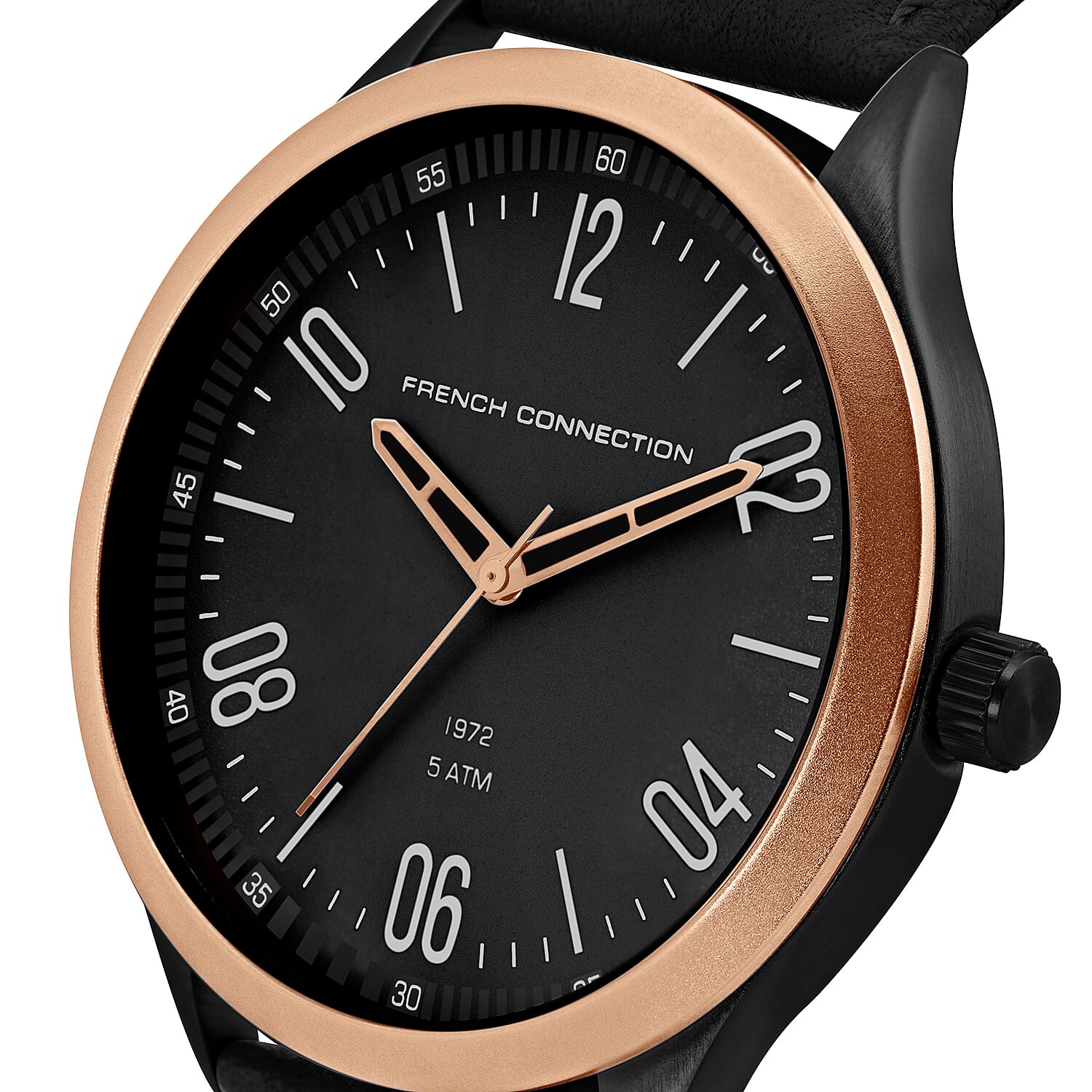 French Connection Quartz Black Dial Watch with Black Leather Strap