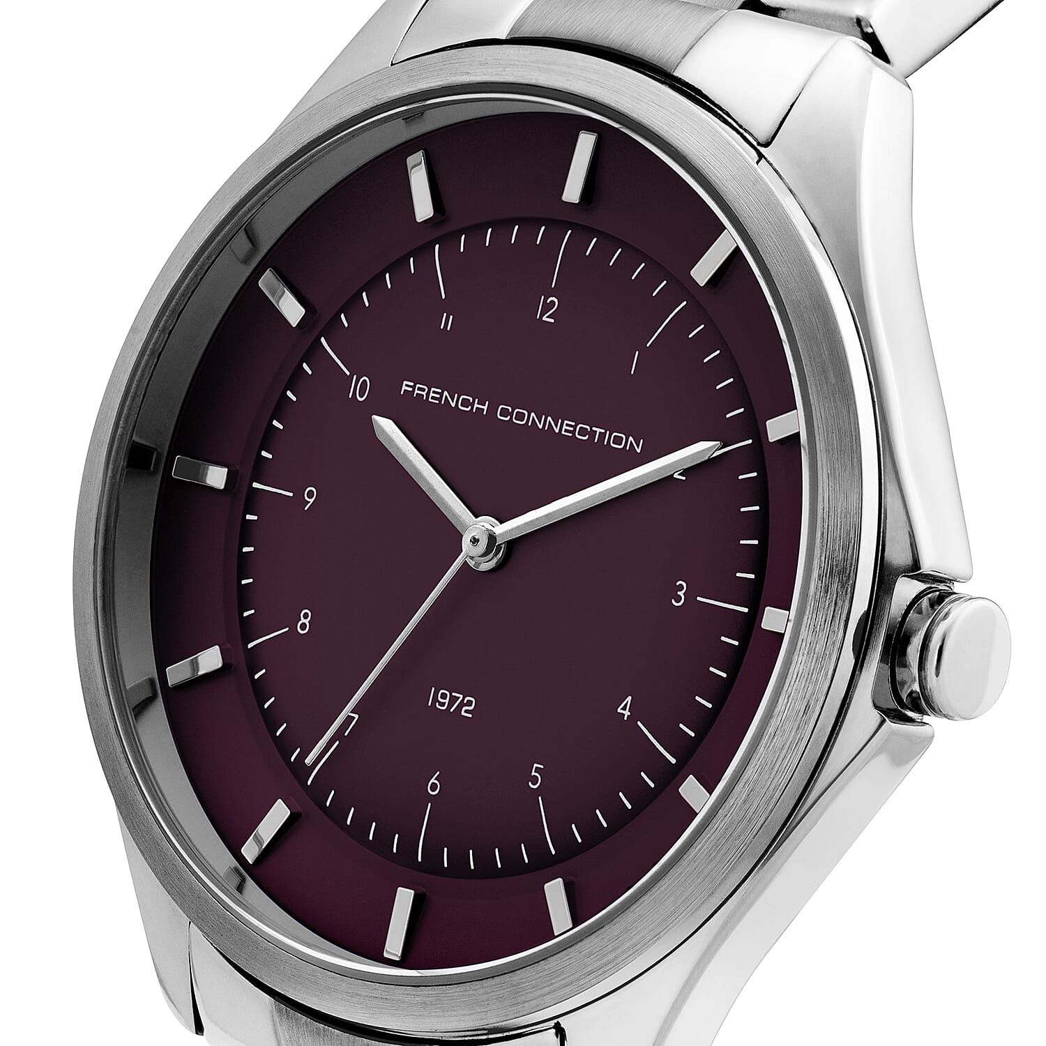 French Connection Quartz Purple Dial Watch with Silver Colour Chain Strap