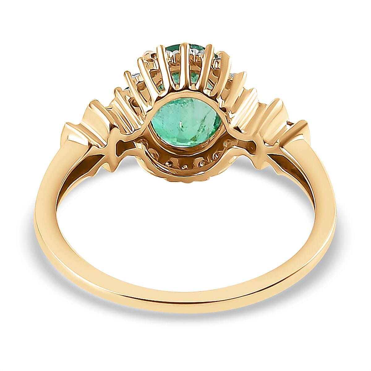 9K Yellow Gold AAA Kagem Zambian Emerald and Diamond Ring 1.40 Ct.