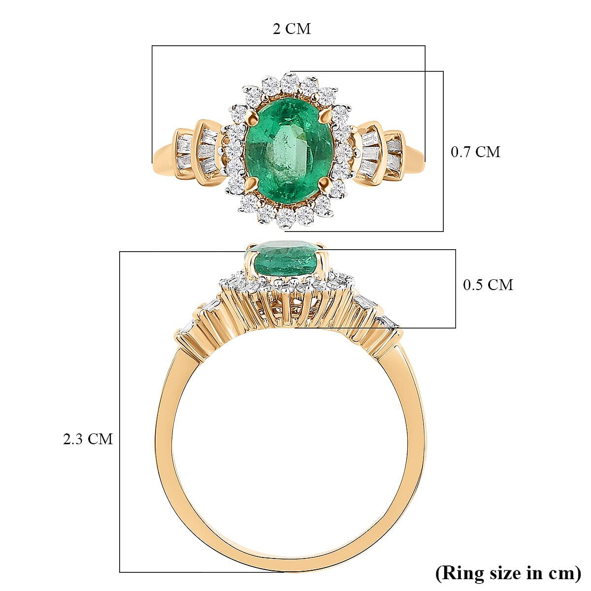 9K Yellow Gold AAA Kagem Zambian Emerald and Diamond Ring 1.40 Ct.
