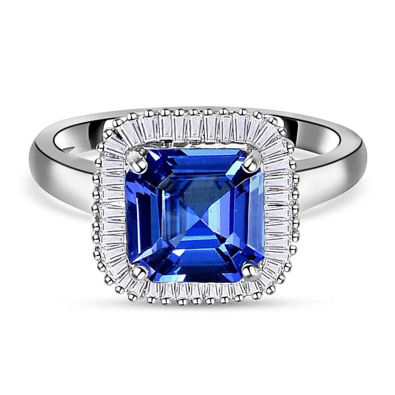 RHAPSODY 950 Platinum AAAA Tanzanite (Asscher Cut) and Diamond (VS-EF) Ring 2.77 Ct, Platinum Wt. 5.72 Gms
