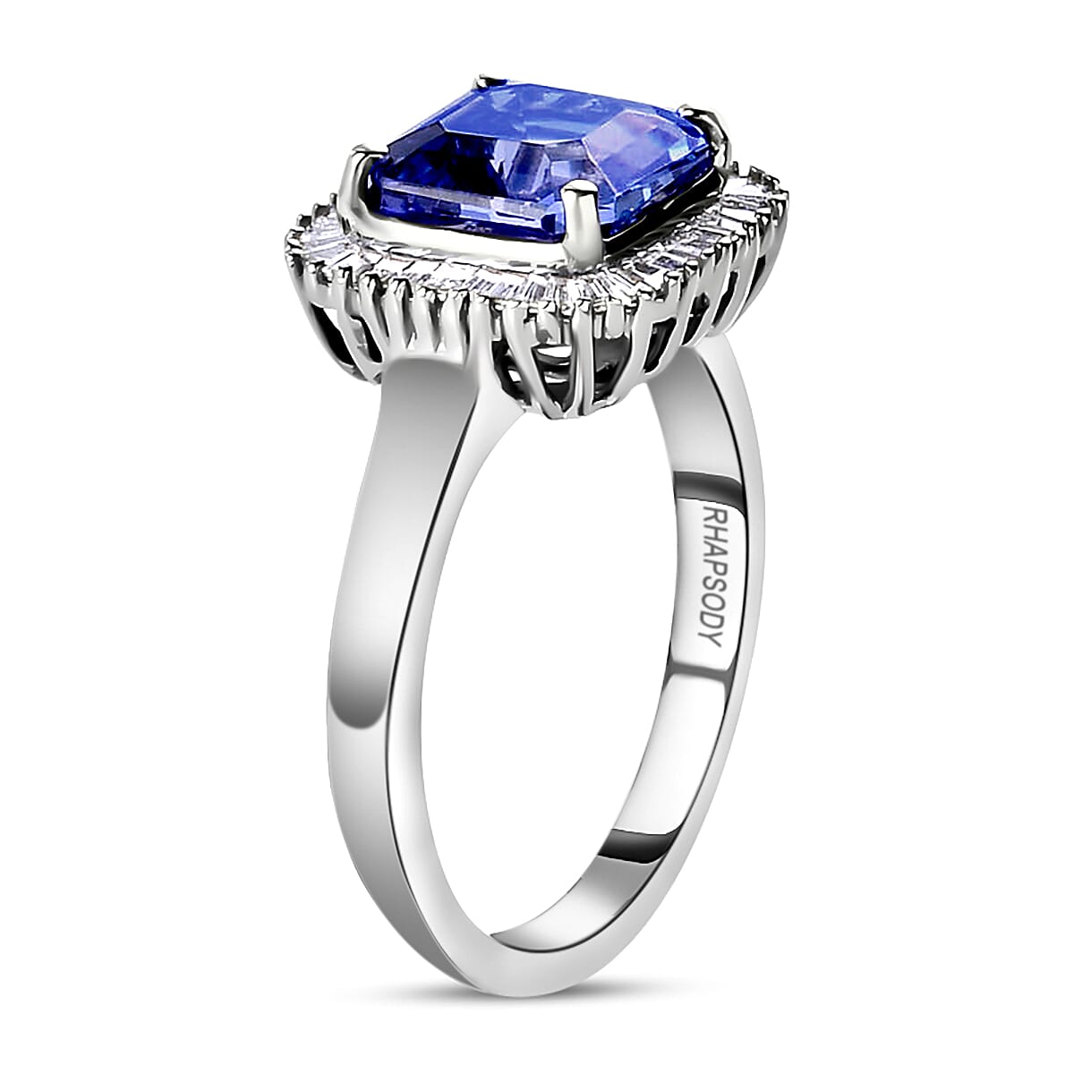 RHAPSODY 950 Platinum AAAA Tanzanite (Asscher Cut) and Diamond (VS-EF) Ring 2.77 Ct, Platinum Wt. 5.72 Gms