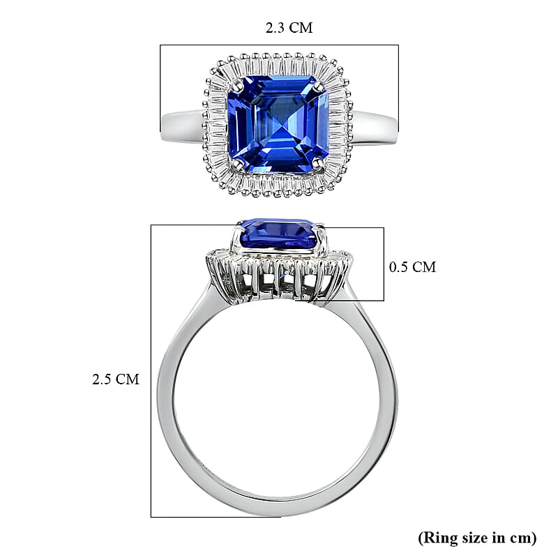 RHAPSODY 950 Platinum AAAA Tanzanite (Asscher Cut) and Diamond (VS-EF) Ring 2.77 Ct, Platinum Wt. 5.72 Gms