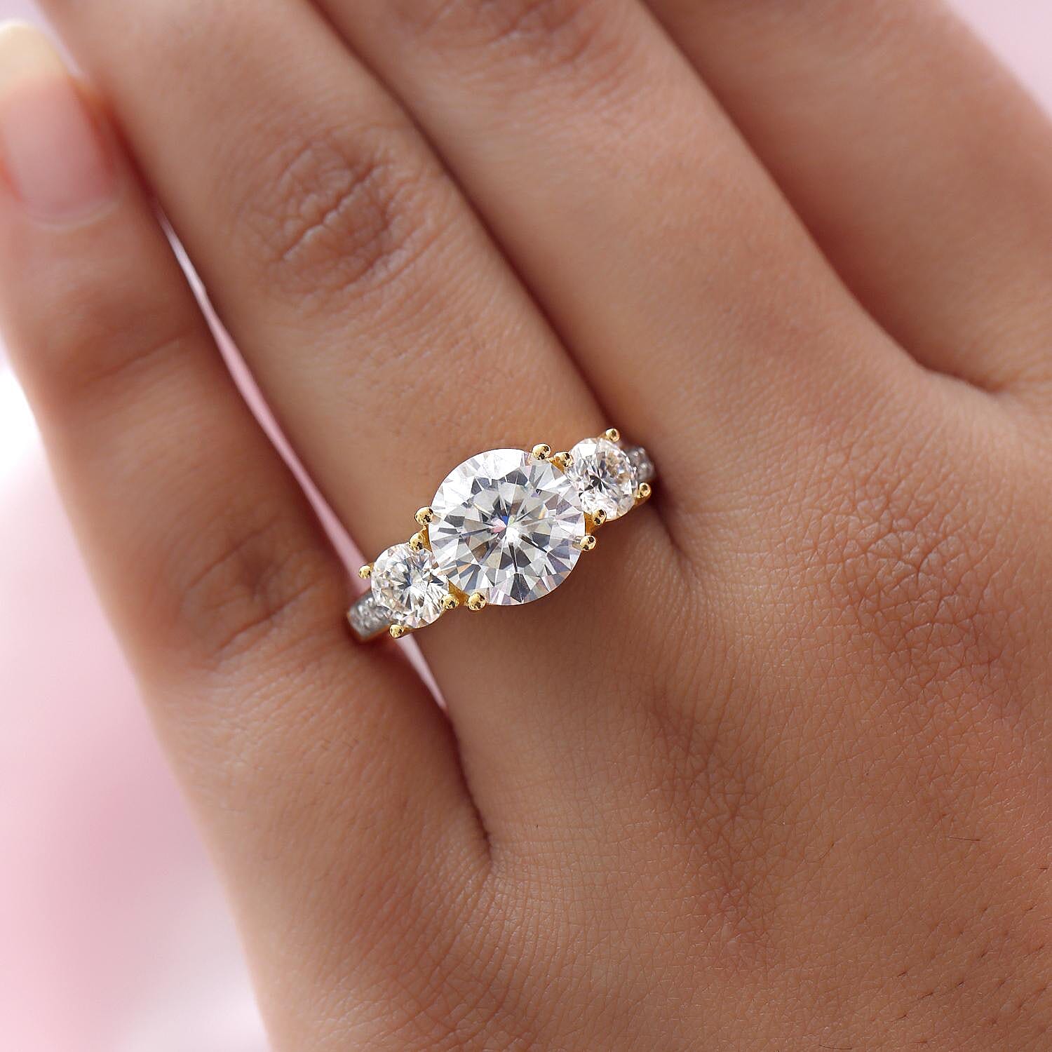 Moissanite Trilogy Ring in PIatinum Overlay Sterling Silver 3.39 Ct 8860105 TJC