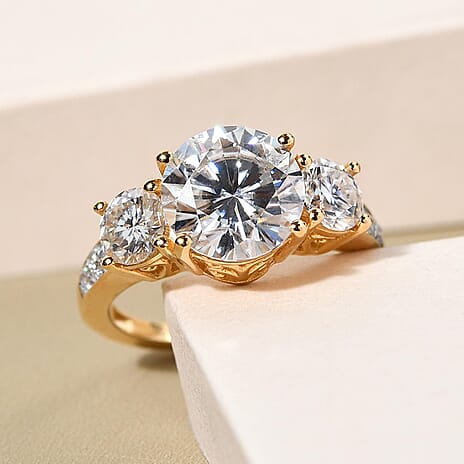 Moissanite Ring in 18K Vermeil Yellow Gold Plated Sterling Silver 3.40 Ct.