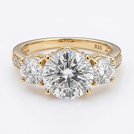 Moissanite Ring in 18K Vermeil Yellow Gold Plated Sterling Silver 3.40 Ct.