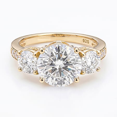 Moissanite Trilogy Ring in 18K Vermeil Yellow Gold Over Sterling Silver 3.39 Ct