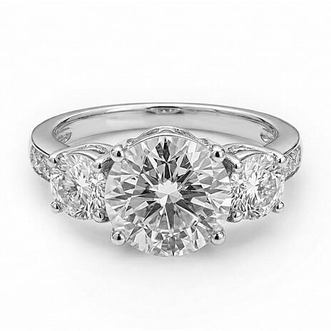 Moissanite Ring in Platinum Overlay Sterling Silver 3.40 Ct.