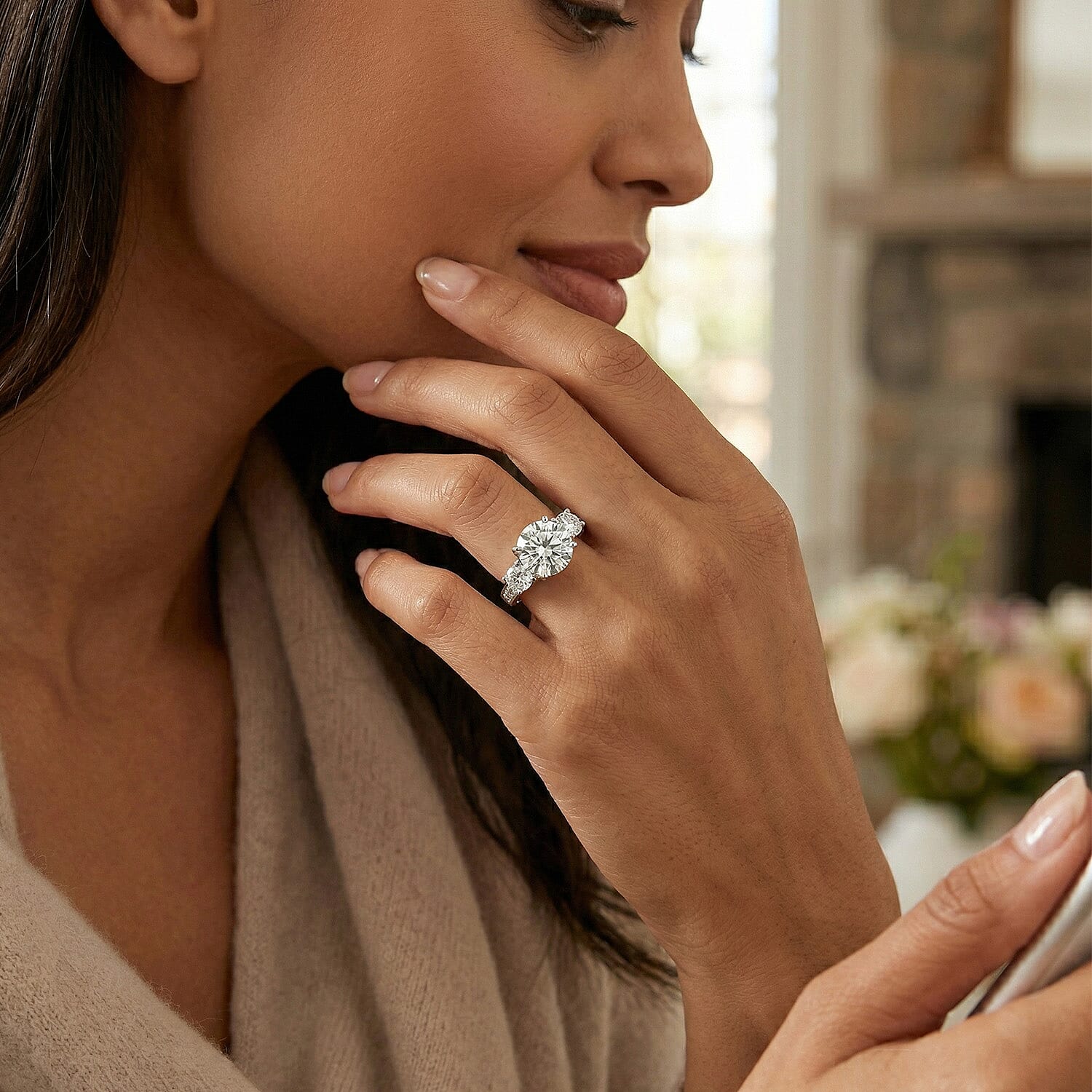 Moissanite Trilogy Ring in Sterling Silver