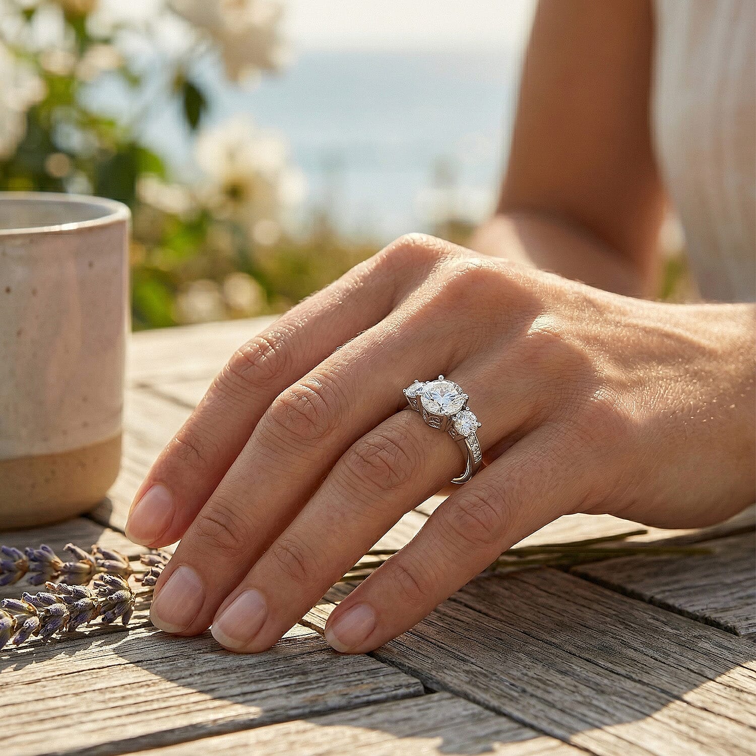 Moissanite Trilogy Ring in Sterling Silver