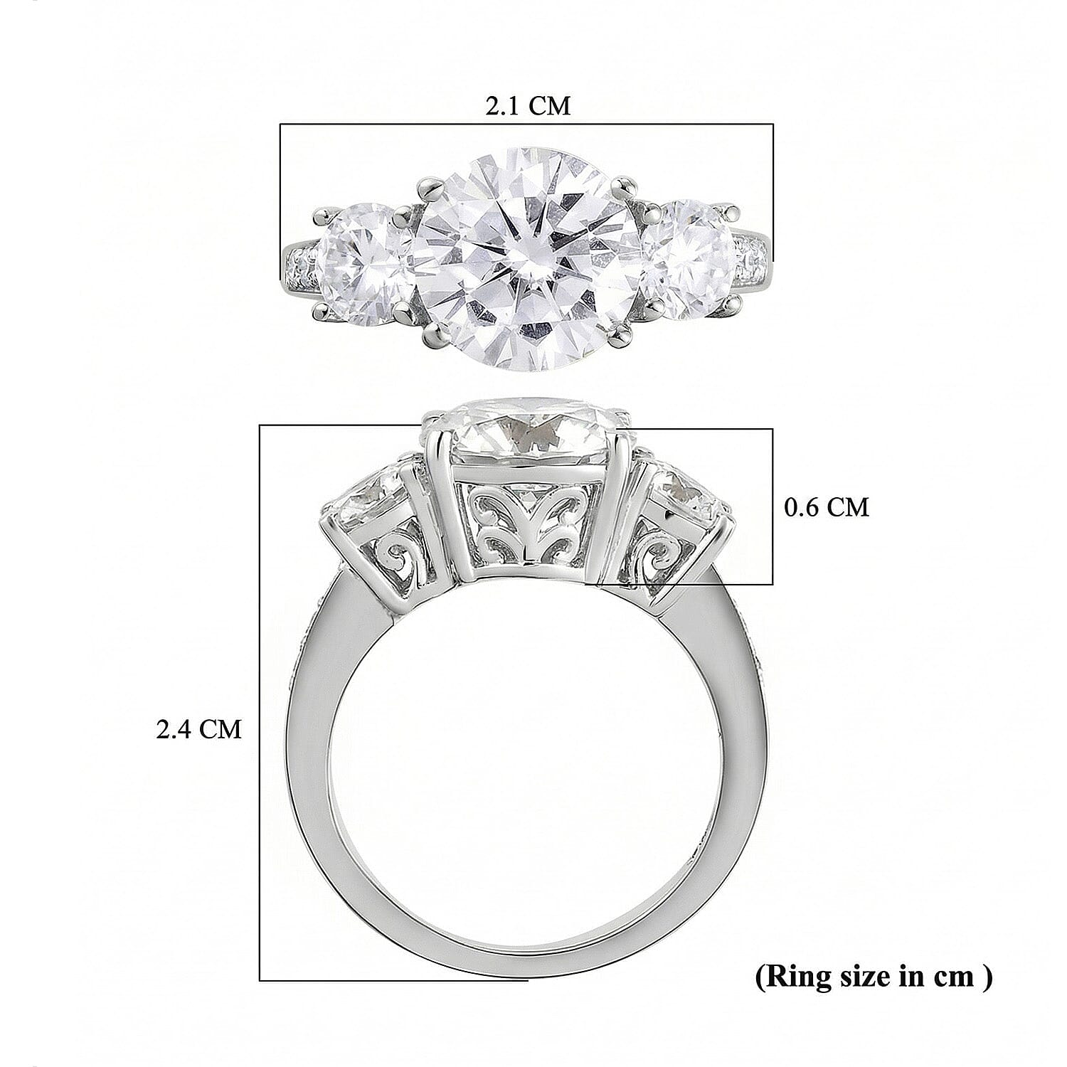 Moissanite Trilogy Ring in Sterling Silver