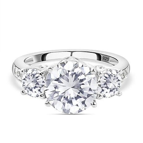 Moissanite Ring in Platinum Overlay Sterling Silver 3.40 Ct.