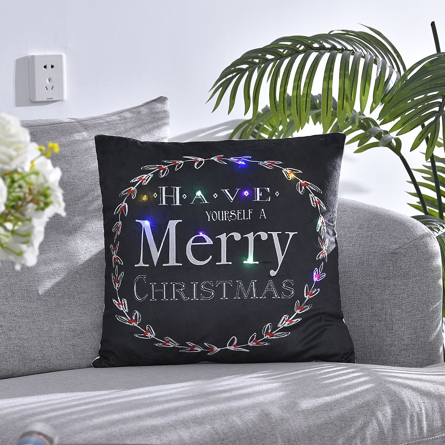 Merry Christmas Printed LED Cushion (Size 45 Cm) - Multi