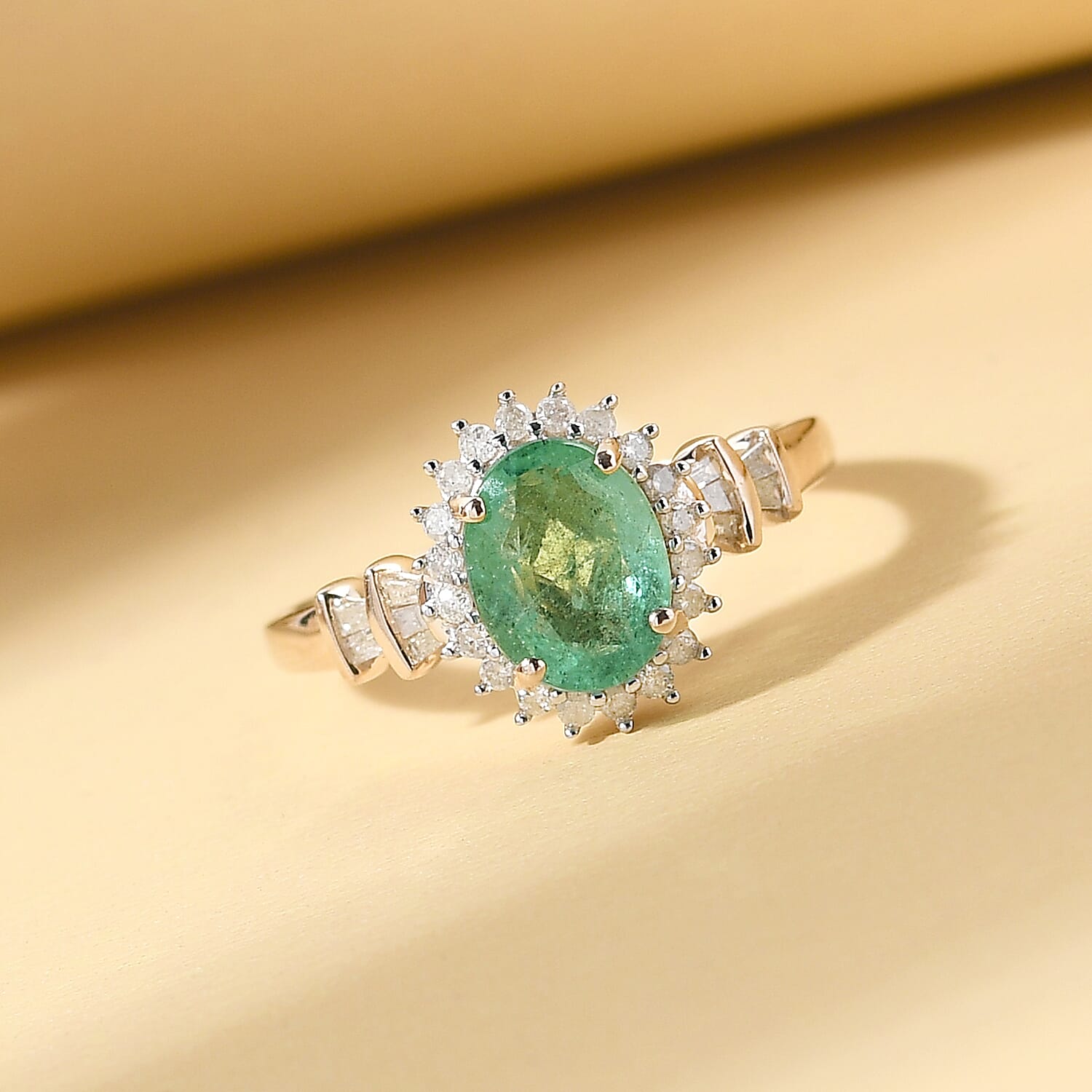 9K Yellow Gold Ethiopian Emerald and Diamond Ring 1.36 Ct.