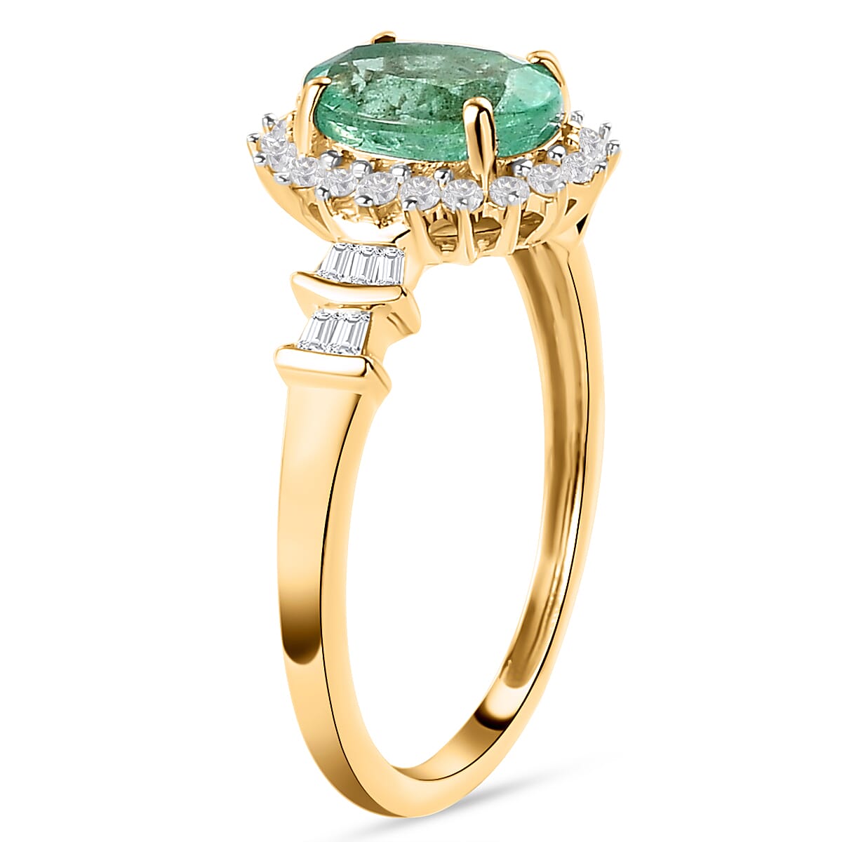 9K Yellow Gold Ethiopian Emerald and Diamond Ring 1.36 Ct.