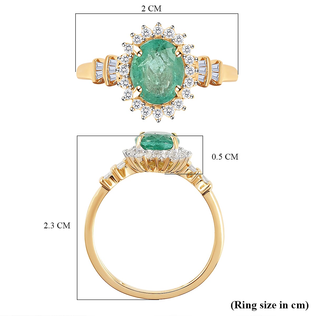 9K Yellow Gold Ethiopian Emerald and Diamond Ring 1.36 Ct.