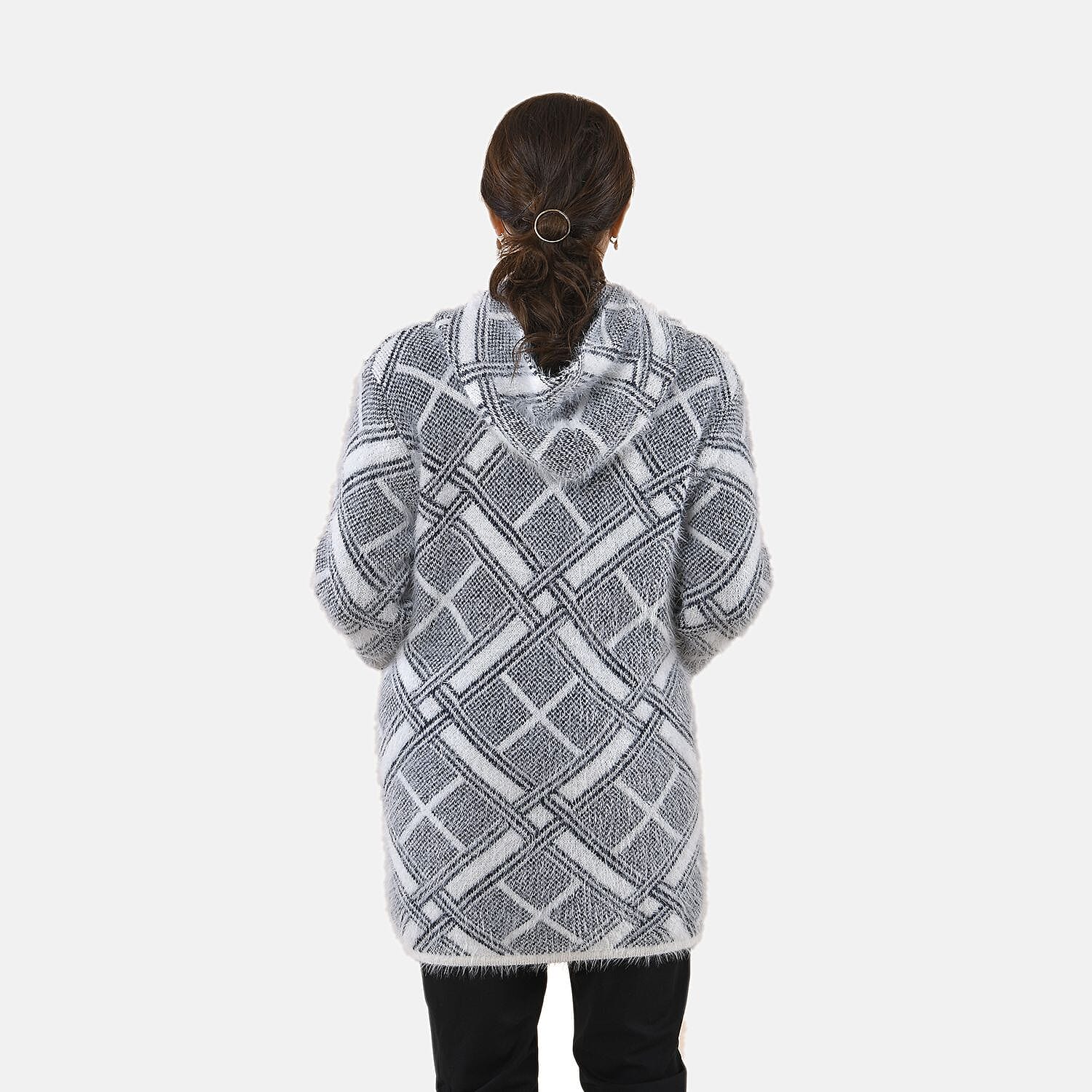 TAMSY Square Pattern Hooded Eyelash Coatigans - One Size (8-20) - Grey