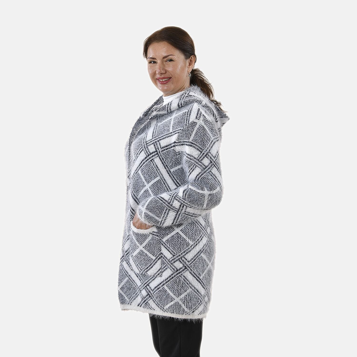 TAMSY Square Pattern Hooded Eyelash Coatigans - One Size (8-20) - Grey