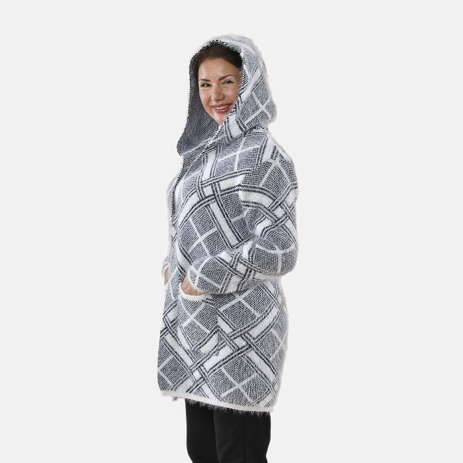 TAMSY Square Pattern Hooded Eyelash Coatigans - One Size (8-20) - Grey