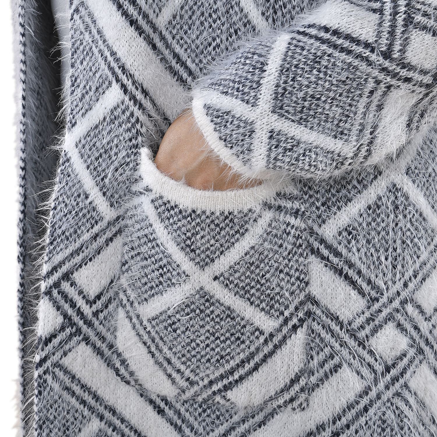 TAMSY Square Pattern Hooded Eyelash Coatigans - One Size (8-20) - Grey