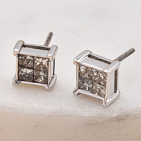 14K White Gold Invisible Set Diamond   Stud Earrings 1.00 Ct.