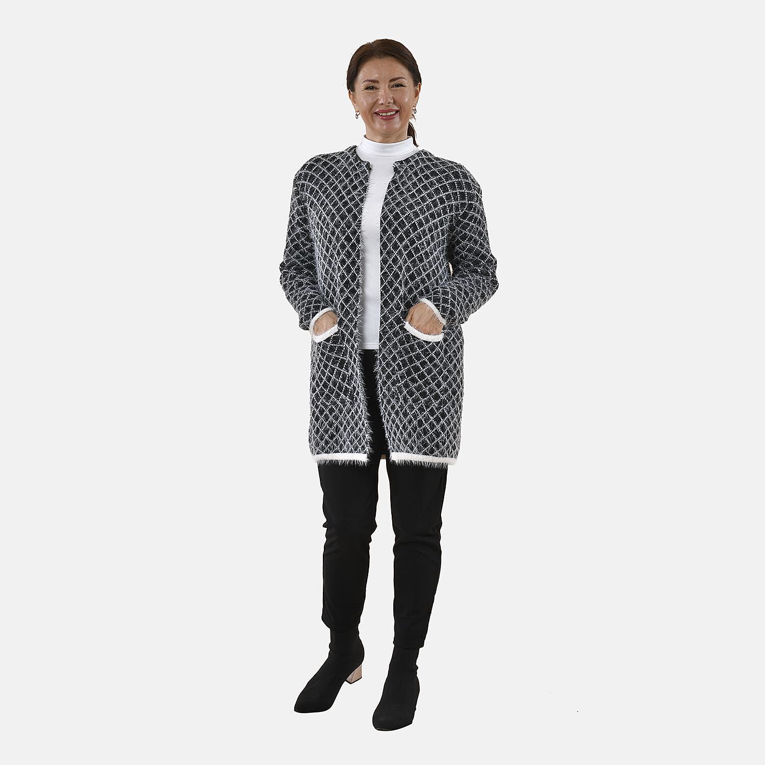 Tamsy Polyester Checker Cardigan and Sweater/Jumper (Size 55x1 ) - Navy & Navy