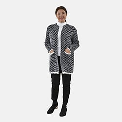 Tamsy Polyester Checker Cardigan and Sweater/Jumper (Size 55x1 ) - Navy & Navy