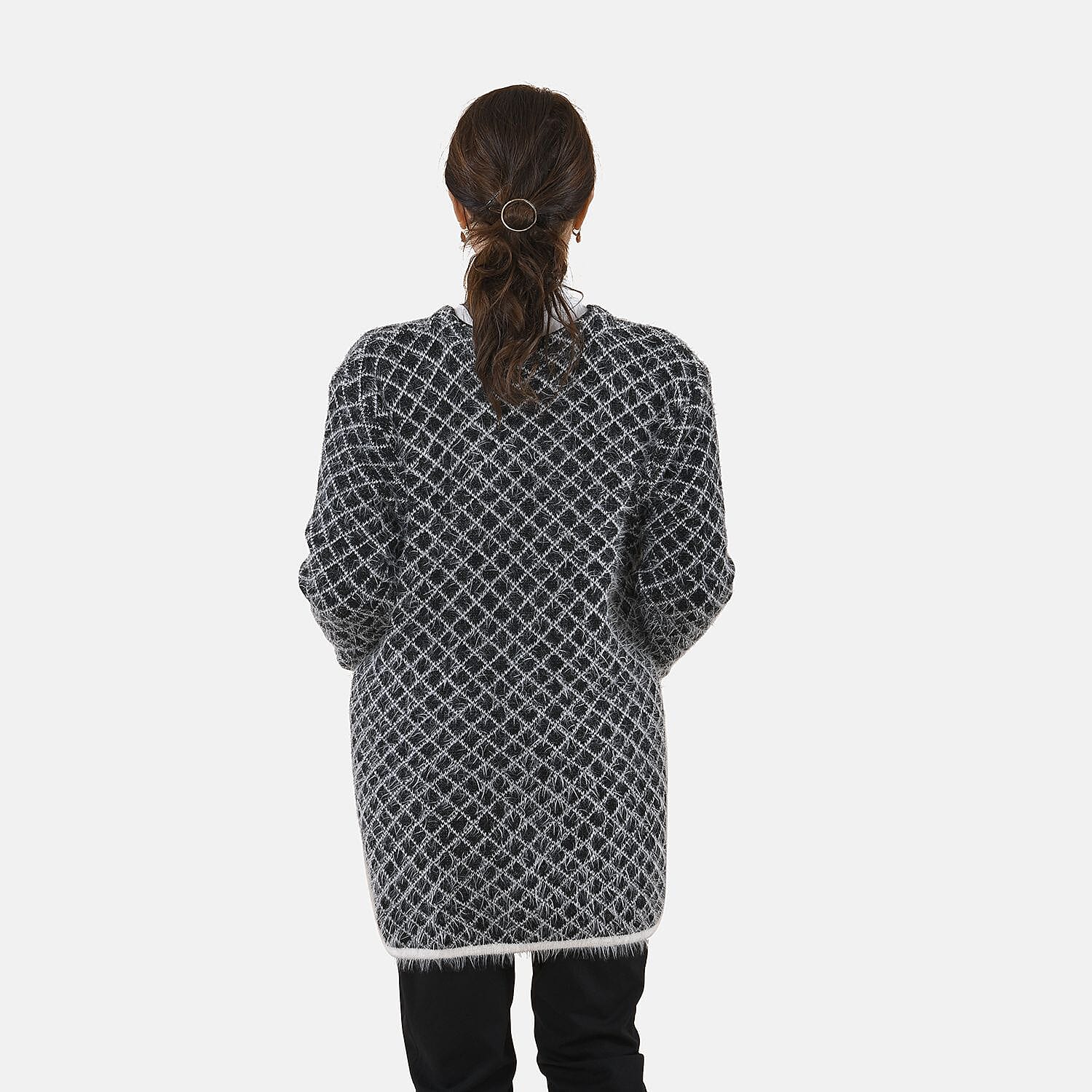 Tamsy Polyester Checker Cardigan and Sweater/Jumper (Size 55x1 ) - Navy & Navy