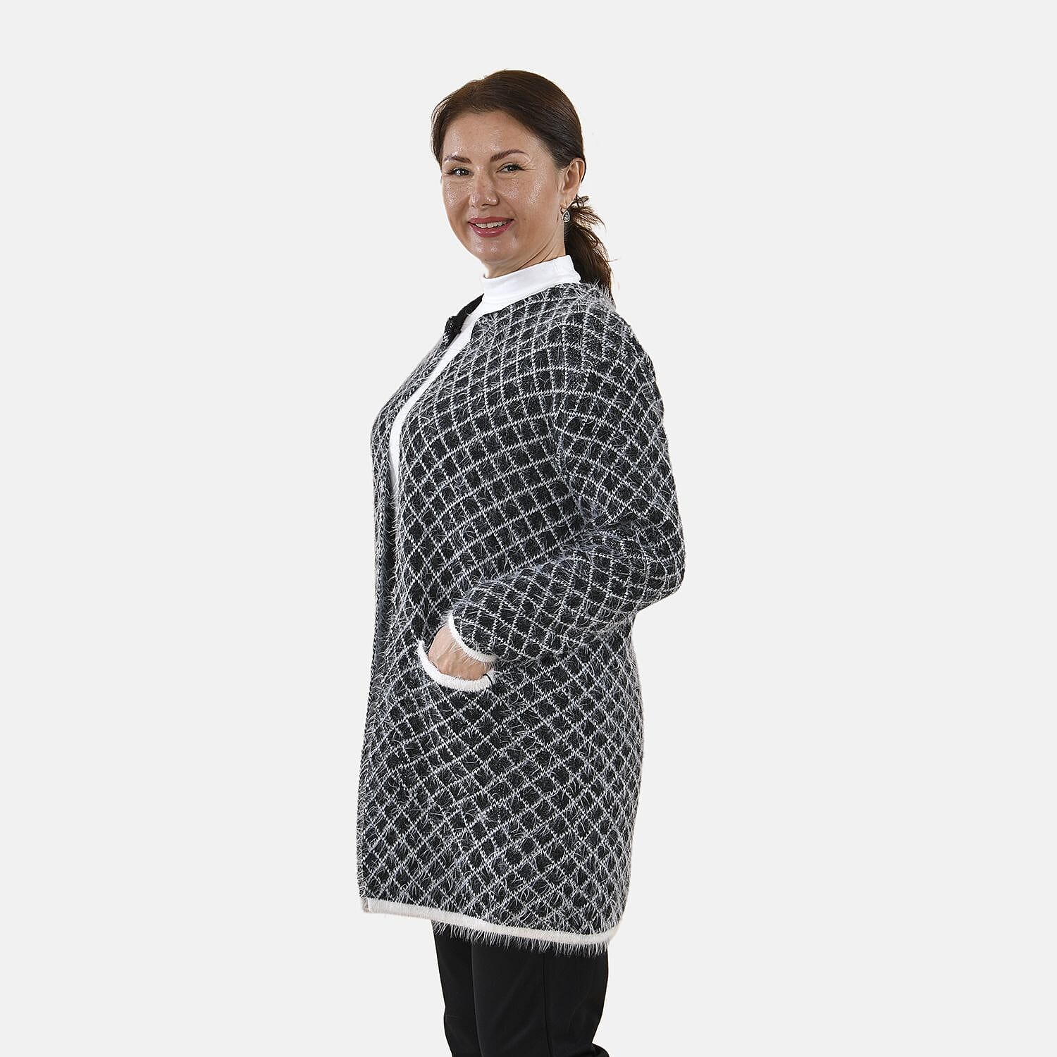 Tamsy Polyester Checker Cardigan and Sweater/Jumper (Size 55x1 ) - Navy & Navy