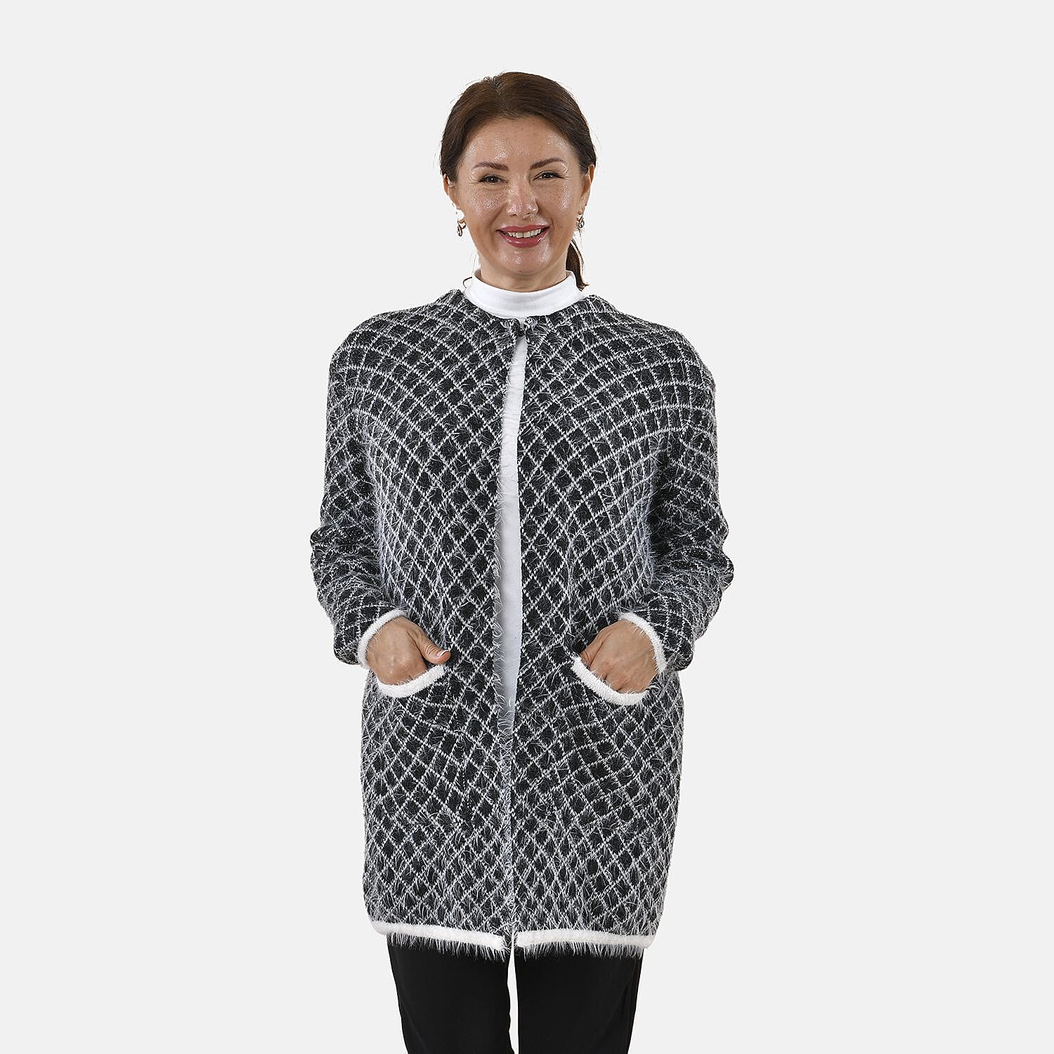 Tamsy Polyester Checker Cardigan and Sweater/Jumper (Size 55x1 ) - Navy & Navy