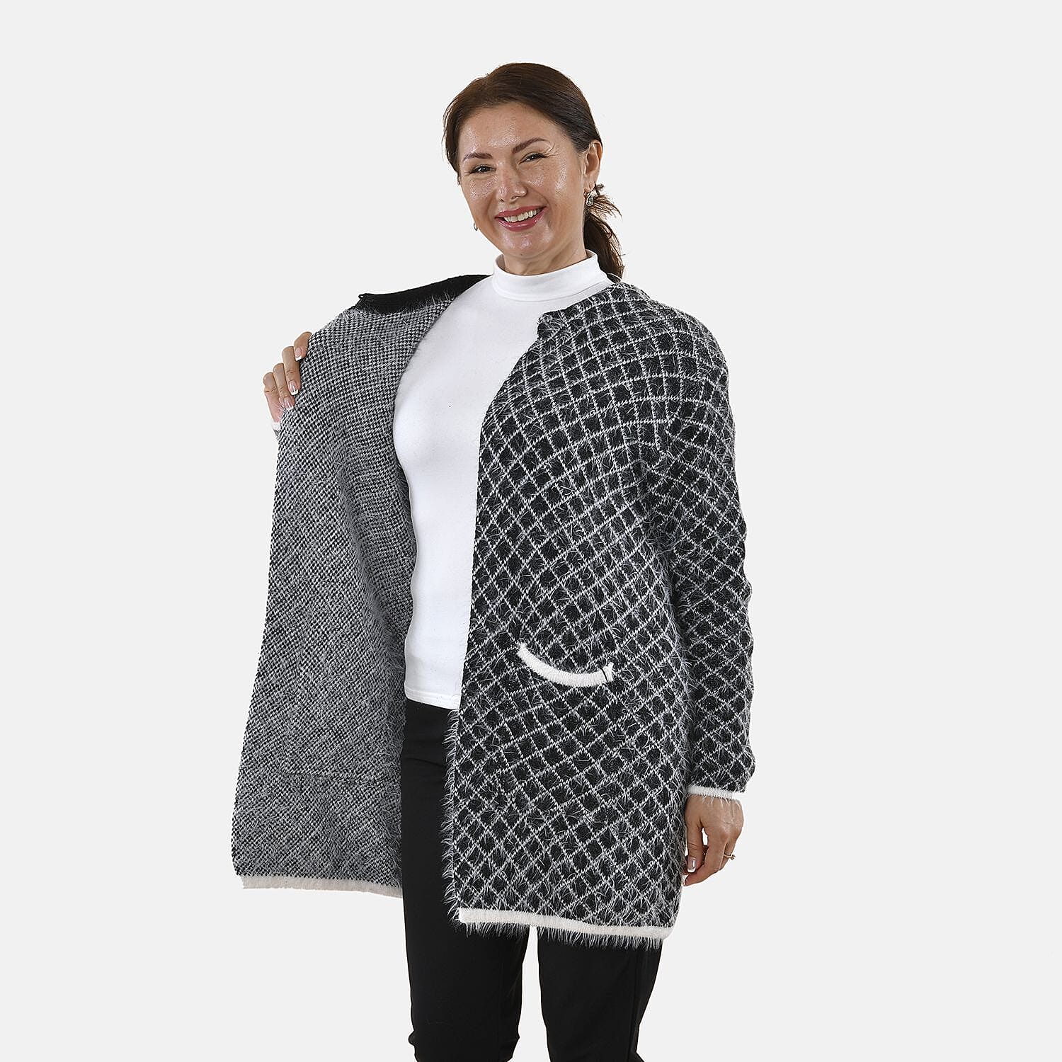 Tamsy Polyester Checker Cardigan and Sweater/Jumper (Size 55x1 ) - Navy & Navy