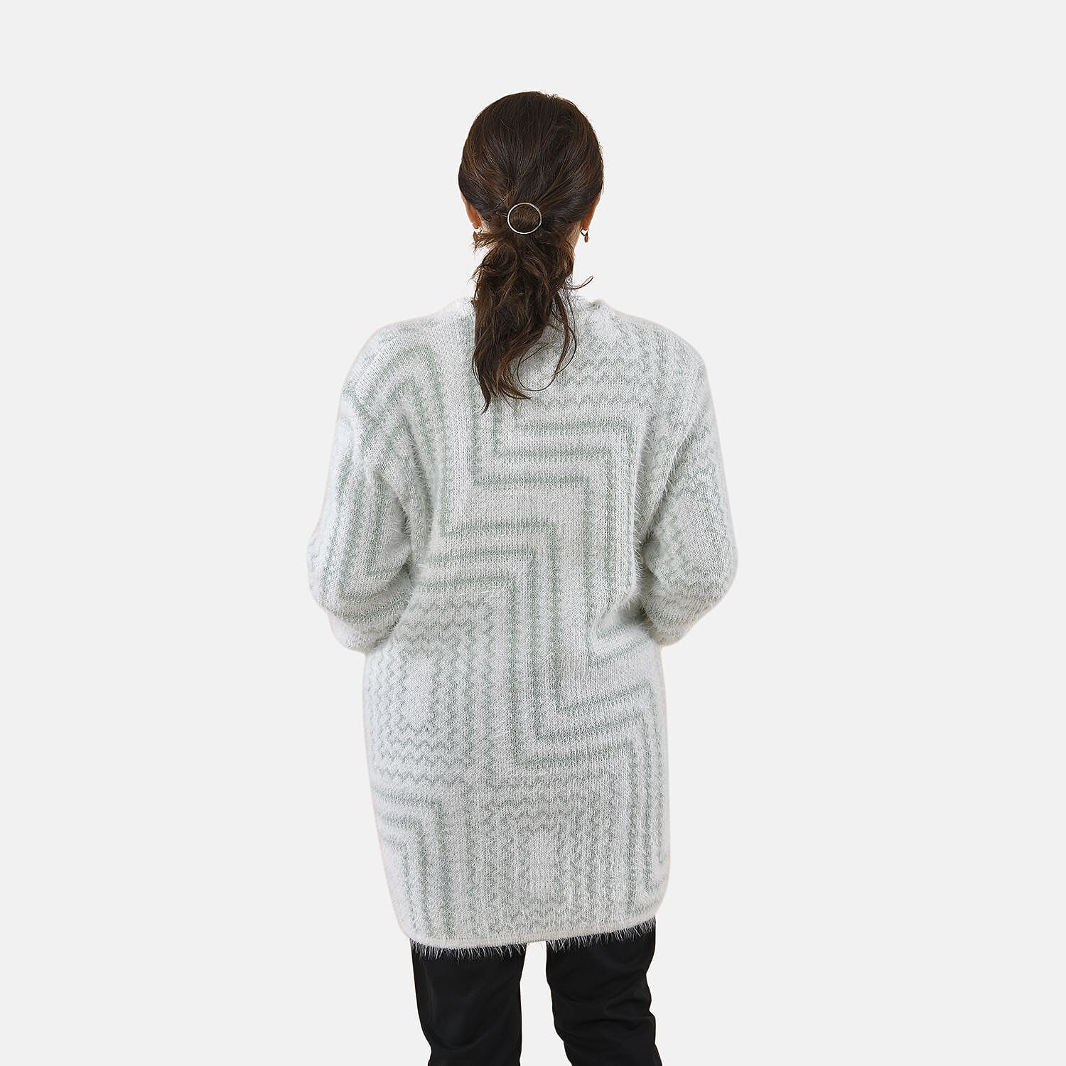 Tamsy Geometric Pattern Cardigan and Sweater-Jumper (Size Free 8-20 ) - White & Green