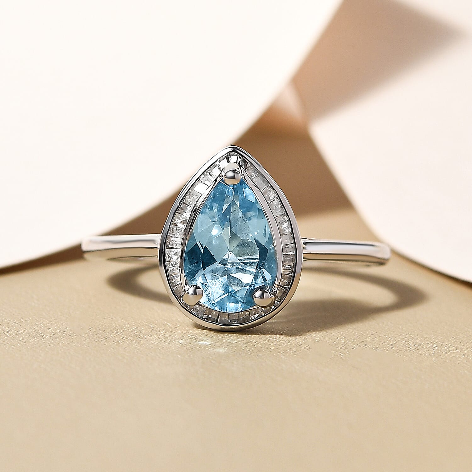 Espirito Santo Aquamarine and Diamond Ring in Platinum Overlay Sterling Silver 1.29 Ct.