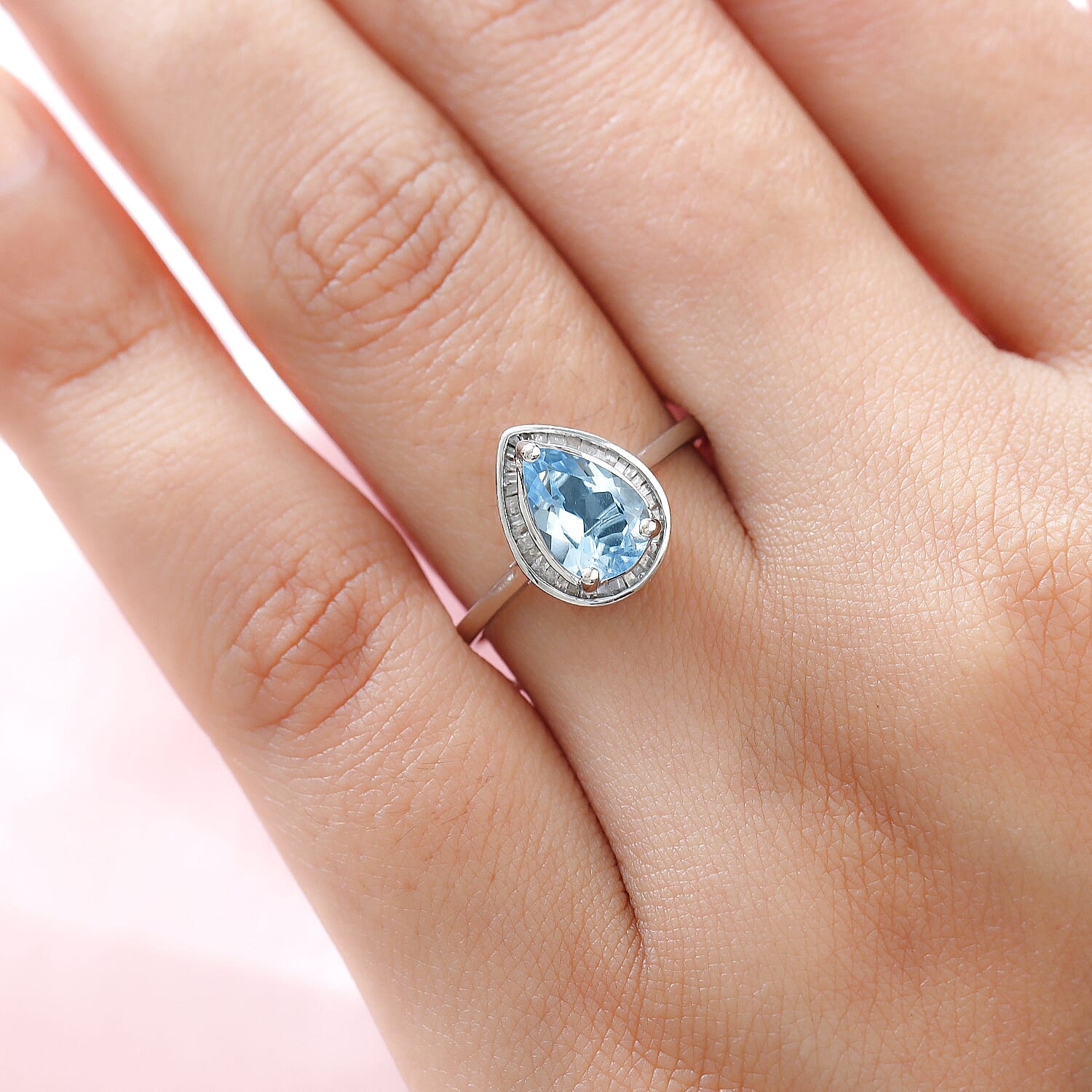 Espirito Santo Aquamarine and Diamond Ring in Platinum Overlay Sterling Silver 1.29 Ct.