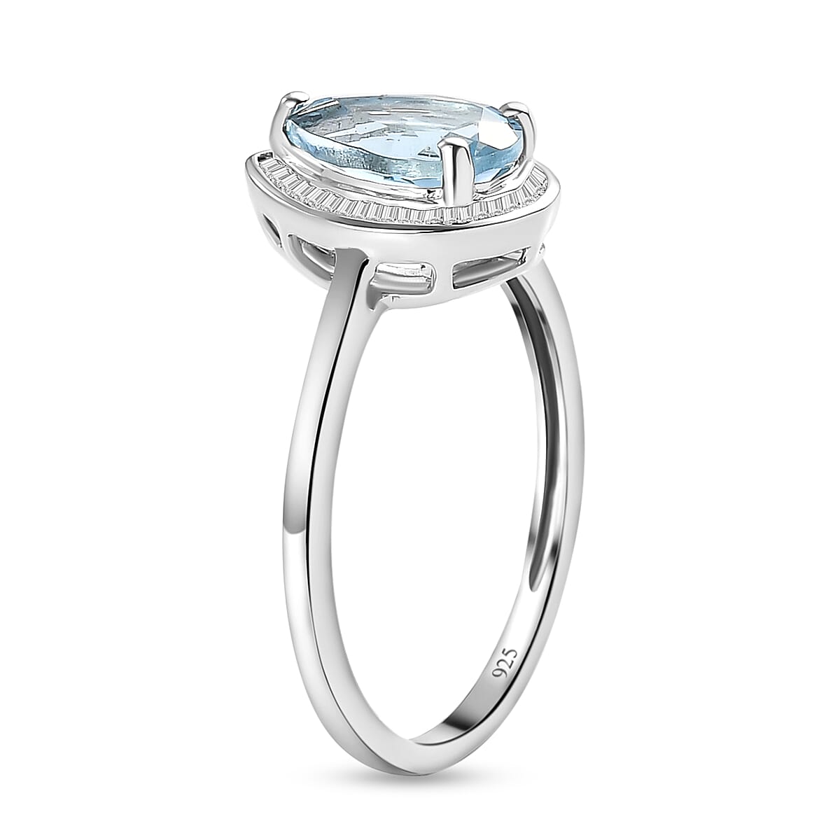 Espirito Santo Aquamarine and Diamond Ring in Platinum Overlay Sterling Silver 1.29 Ct.