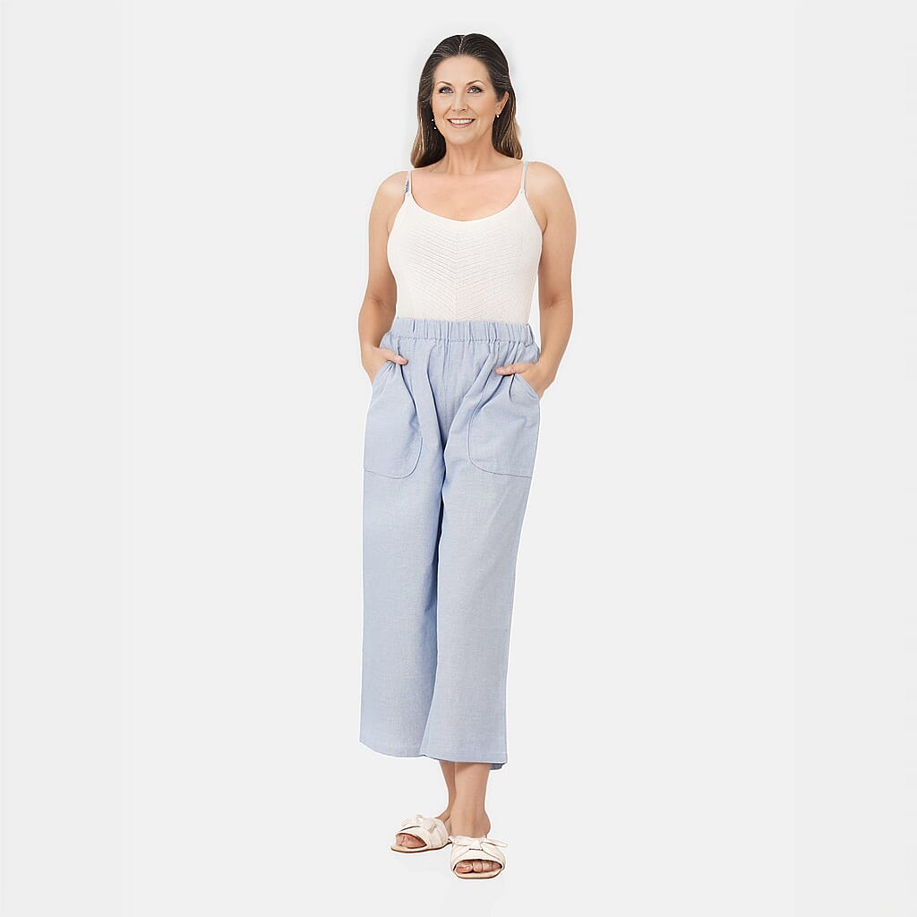 TAMSY 100% Cotton Wide Leg Pant (Size S) - Light Blue